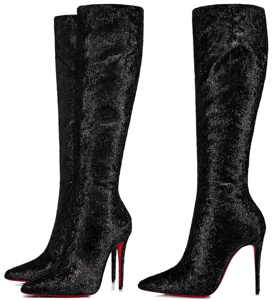 $1,845 CHRISTIAN LOUBOUTIN - Black "KATE BOTTA" Velours Papillon 100mm Boots - US 9.5 (39.5EU)
