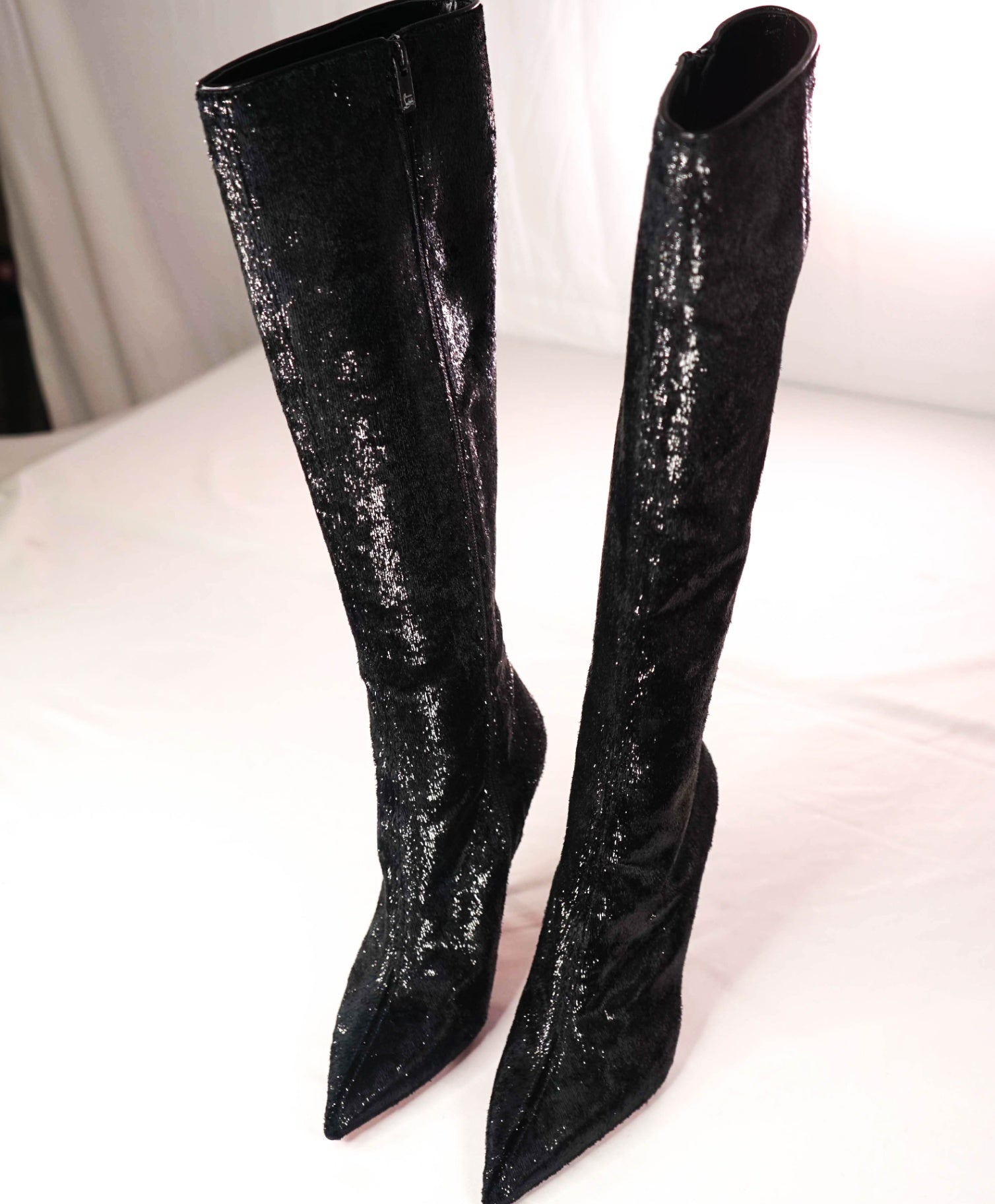 $1,845 CHRISTIAN LOUBOUTIN - Black "KATE BOTTA" Velours Papillon 100mm Boots - US 11 (41EU)