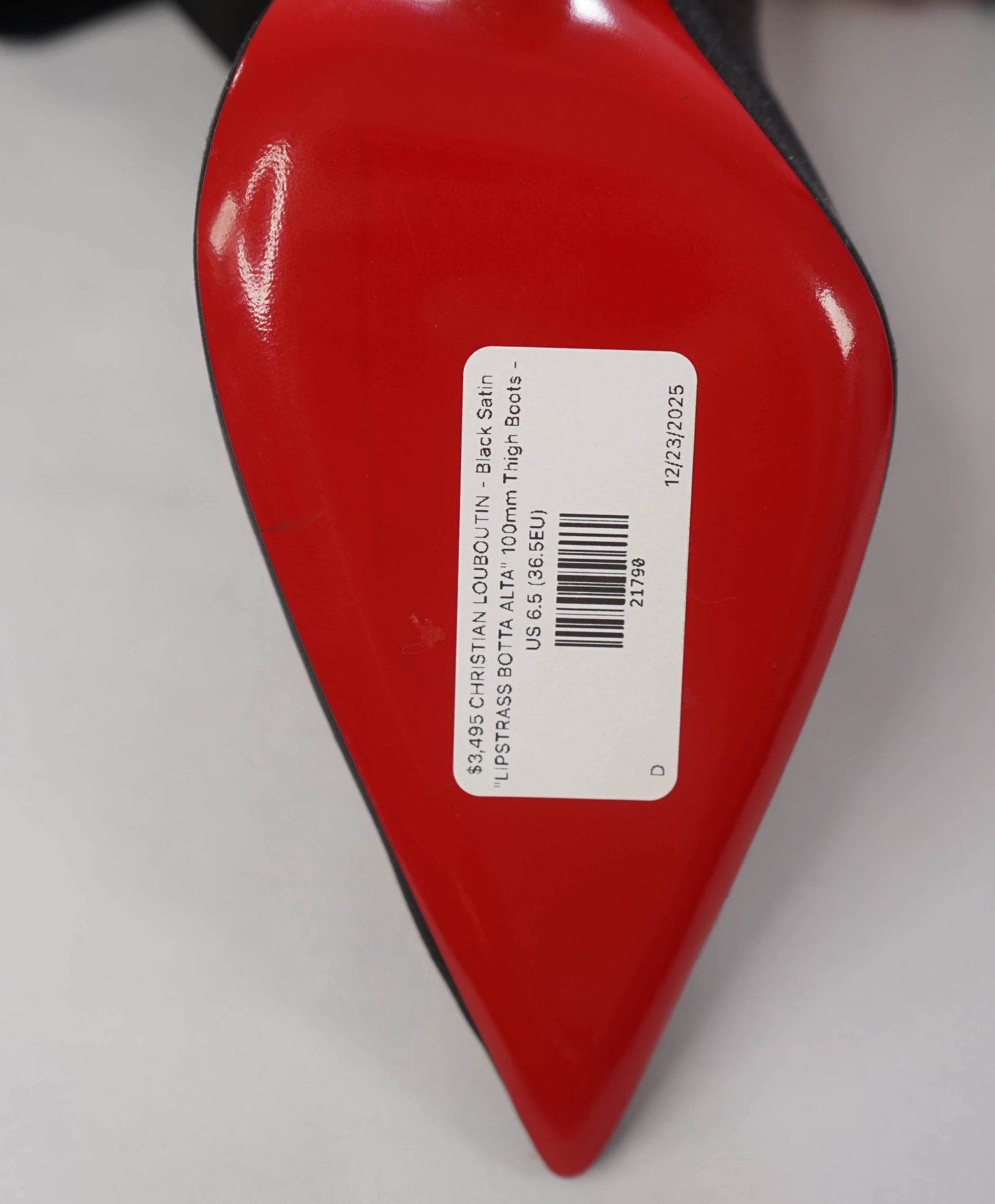 $3,495 CHRISTIAN LOUBOUTIN - Black Satin "LIPSTRASS BOTTA ALTA" 100mm Thigh Boots - US 6.5 (36.5EU)