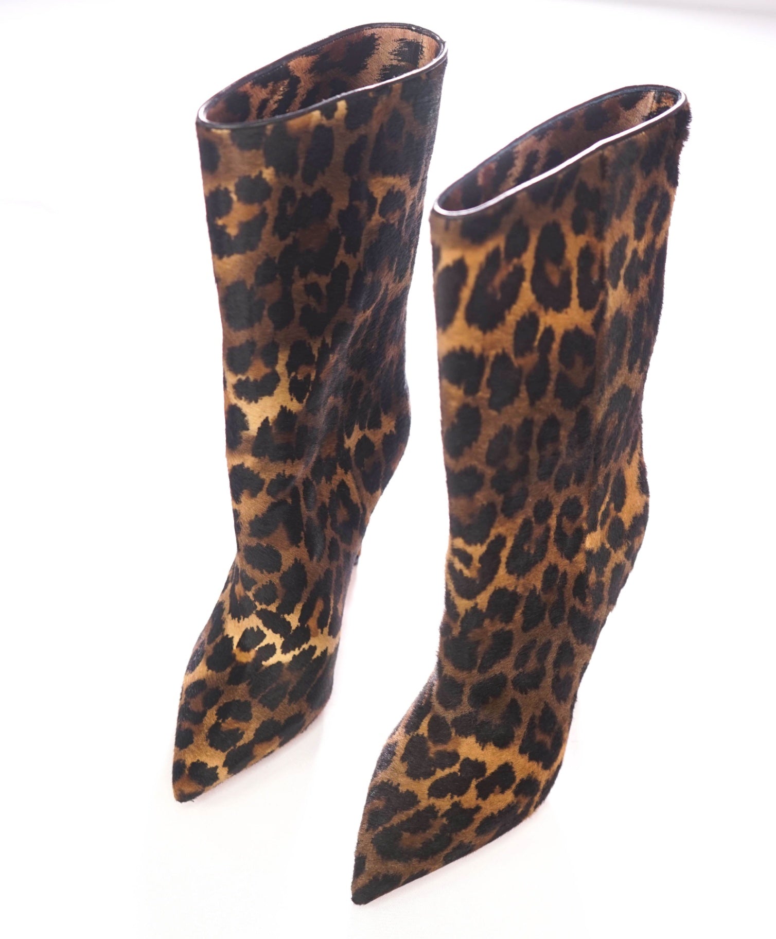 $1,995 CHRISTIAN LOUBOUTIN -  "ASTRYLARGE" Leopard Pony Hair 100mm Boots - US 7.5 (37.5EU)