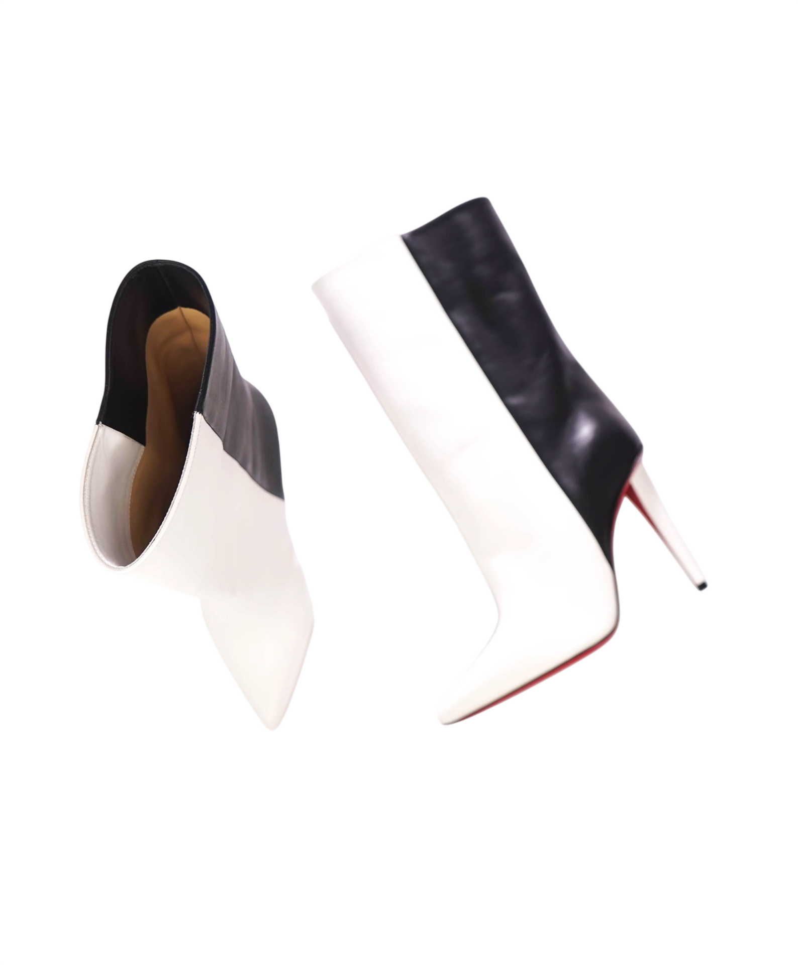 $1,595 CHRISTIAN LOUBOUTIN - Two-Tone Black/White Leather "ASTRILARGE BOOTY" 100mm Boots - US 6.5 (36.5EU)