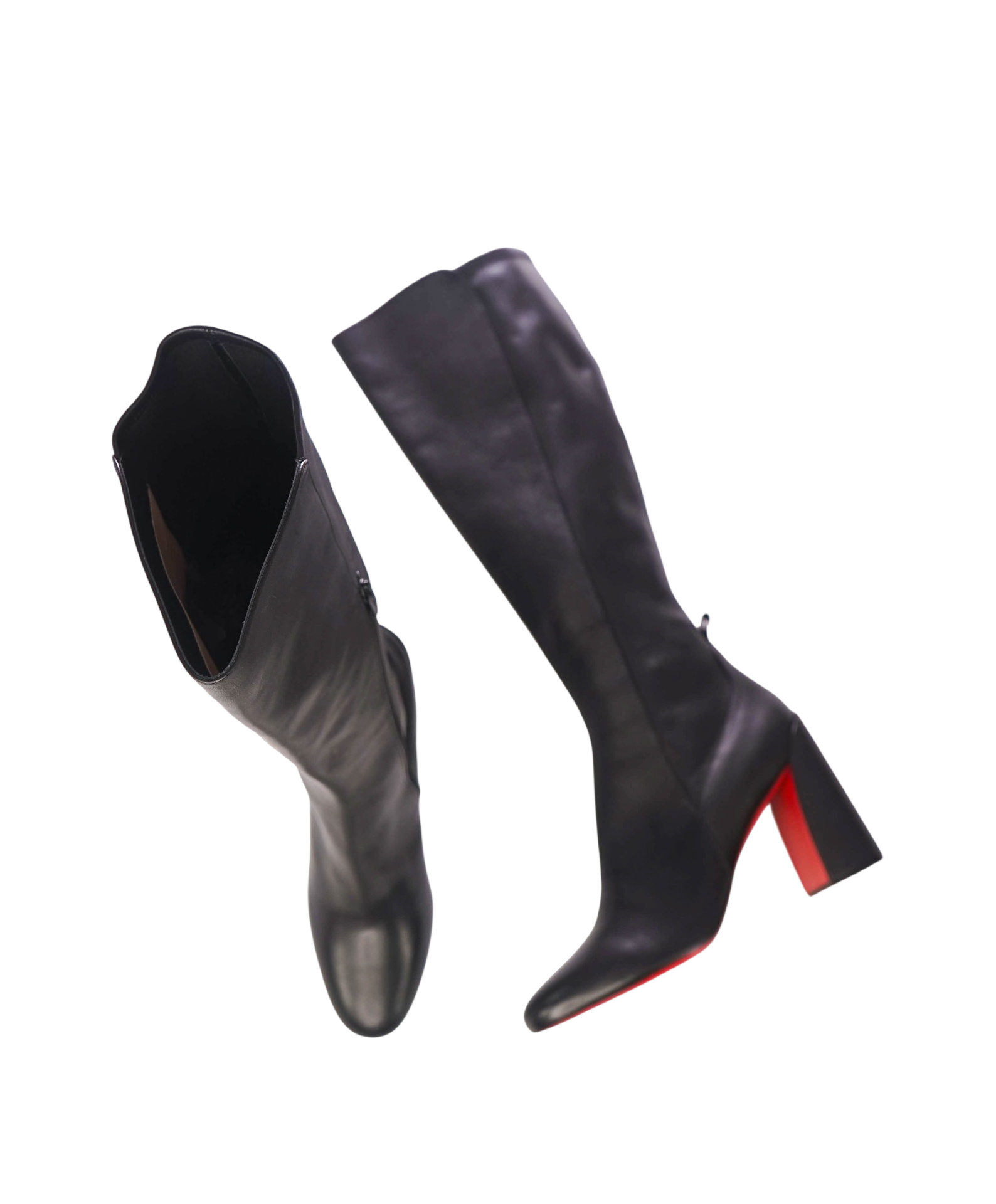 $2,195 CHRISTIAN LOUBOUTIN - Black Leather "JANE" 85mm Under Knee Boots - US 12 (42EU)