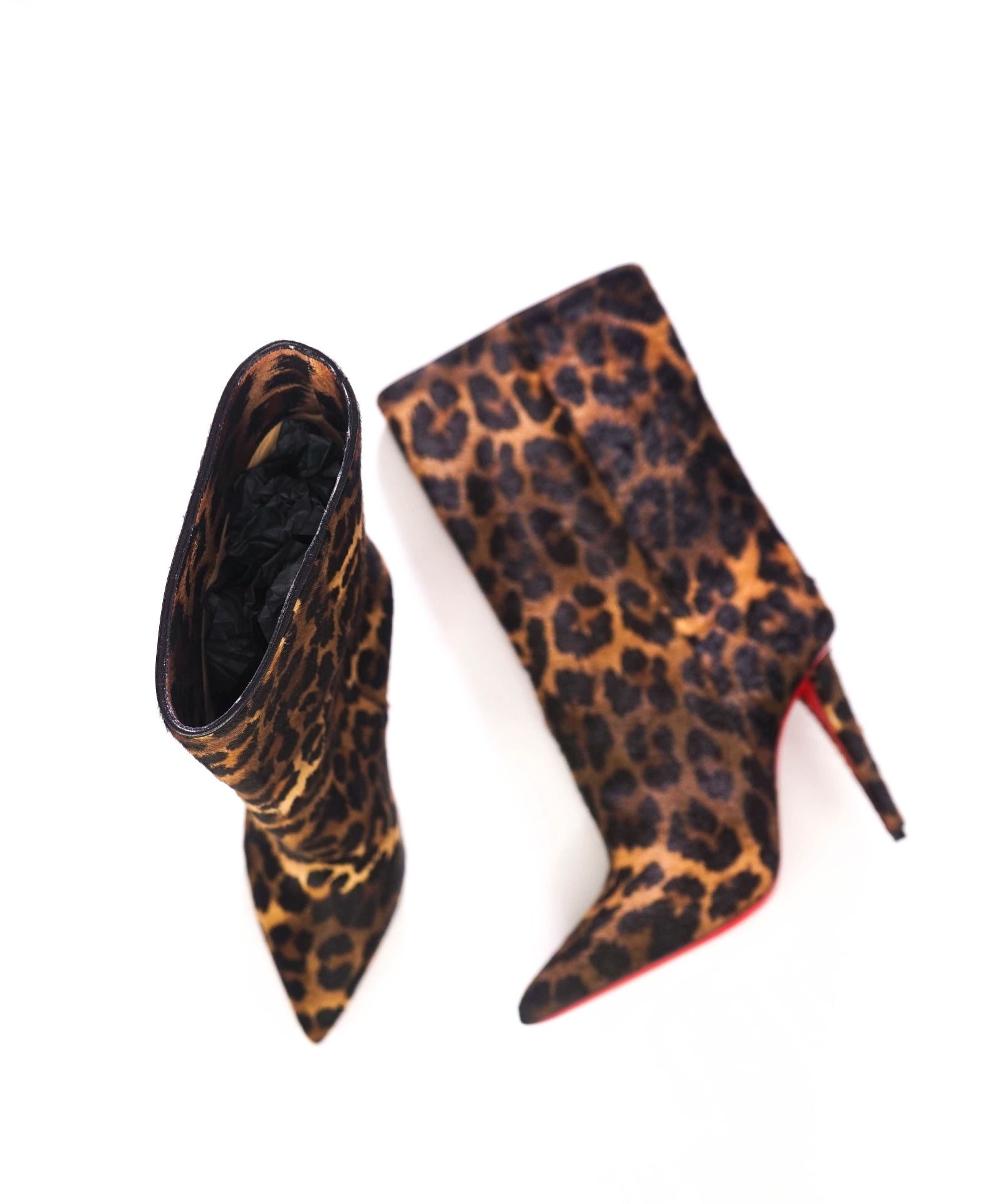$1,995 CHRISTIAN LOUBOUTIN -  "ASTRYLARGE" Leopard Pony Hair 100mm Boots - US 7.5 (37.5EU)