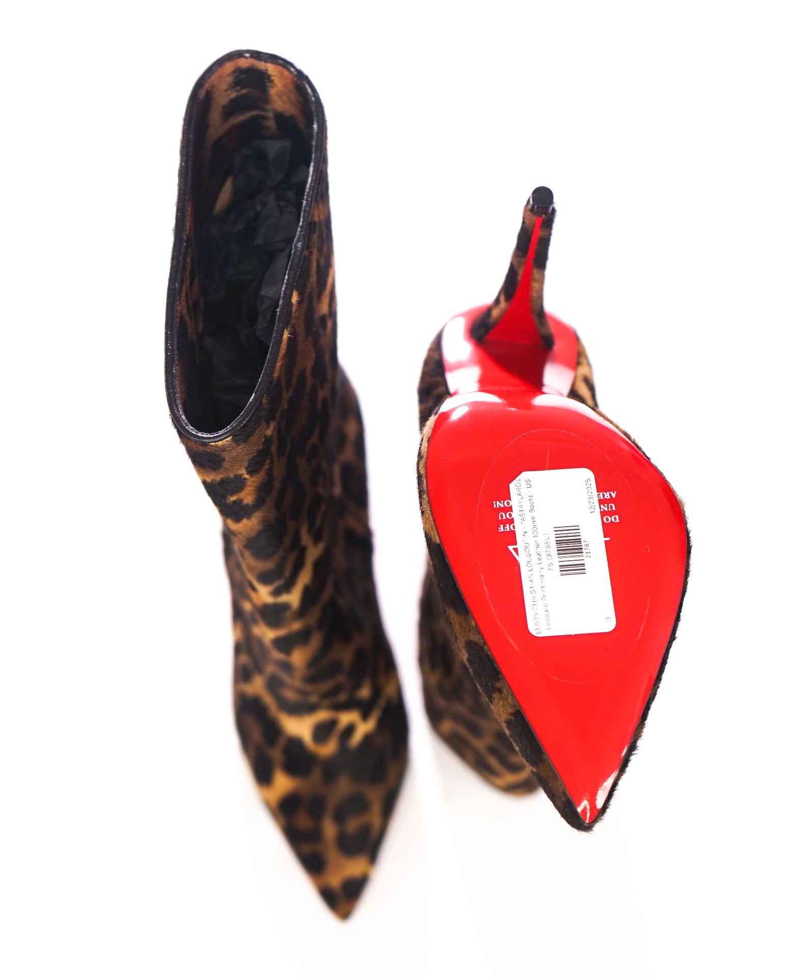 $1,995 CHRISTIAN LOUBOUTIN -  "ASTRYLARGE" Leopard Pony Hair 100mm Boots - US 7.5 (37.5EU)