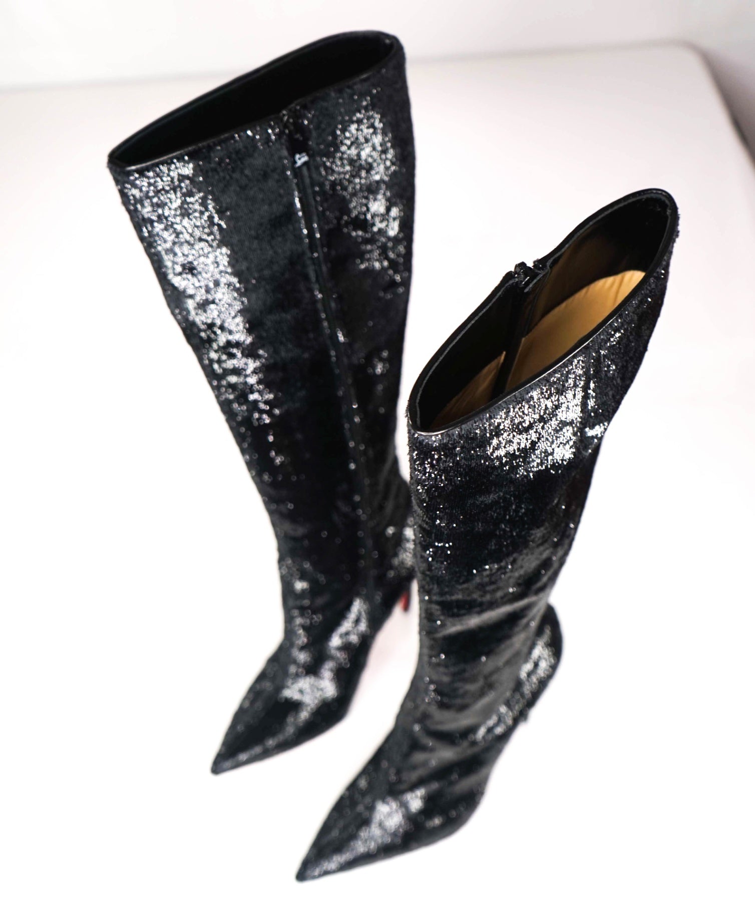 $1,845 CHRISTIAN LOUBOUTIN - Black "KATE BOTTA" Velours Papillon 100mm Boots - US 11 (41EU)