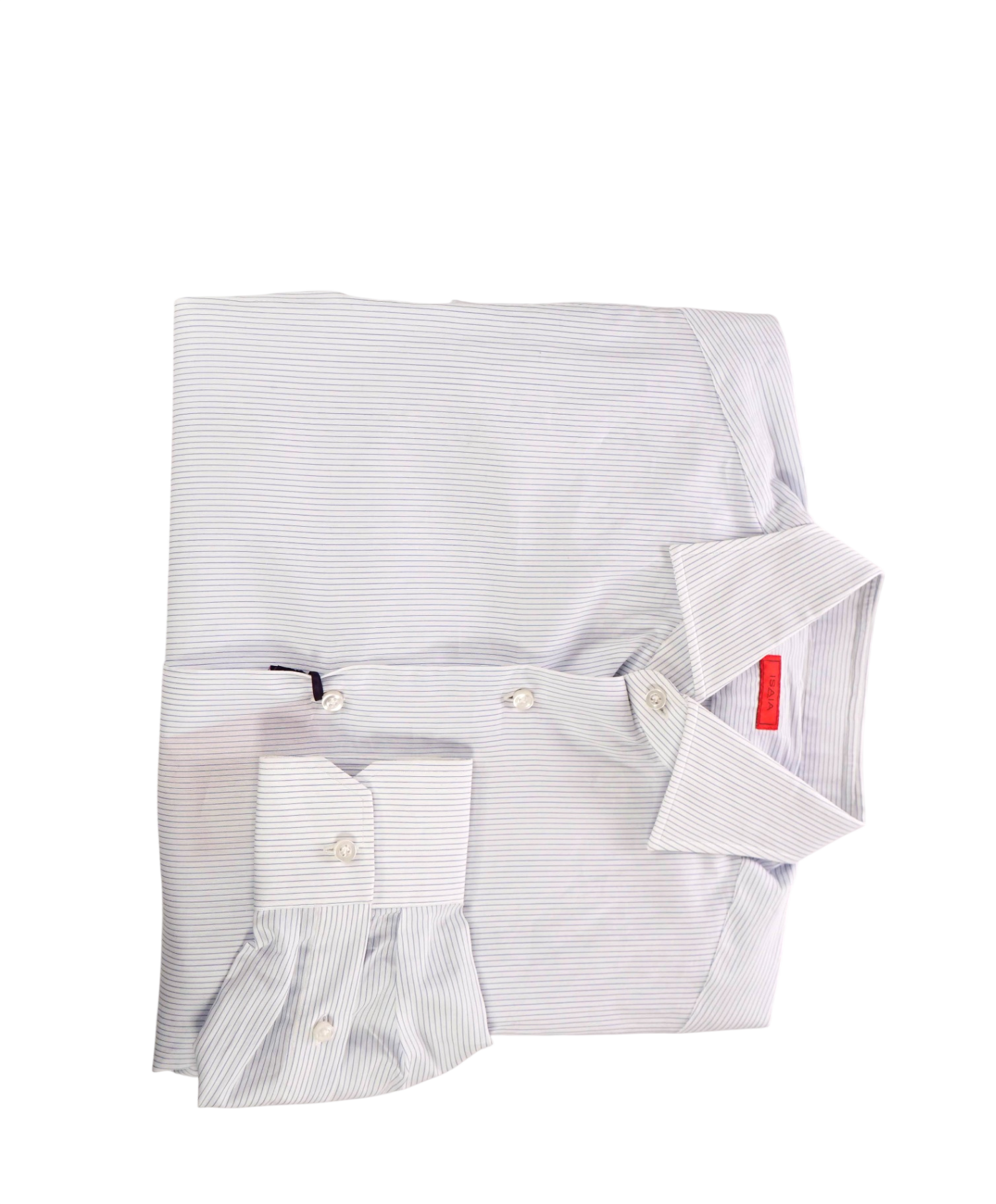 $450 ISAIA - White / Blue Pencil Stripe Cotton Shirt - M