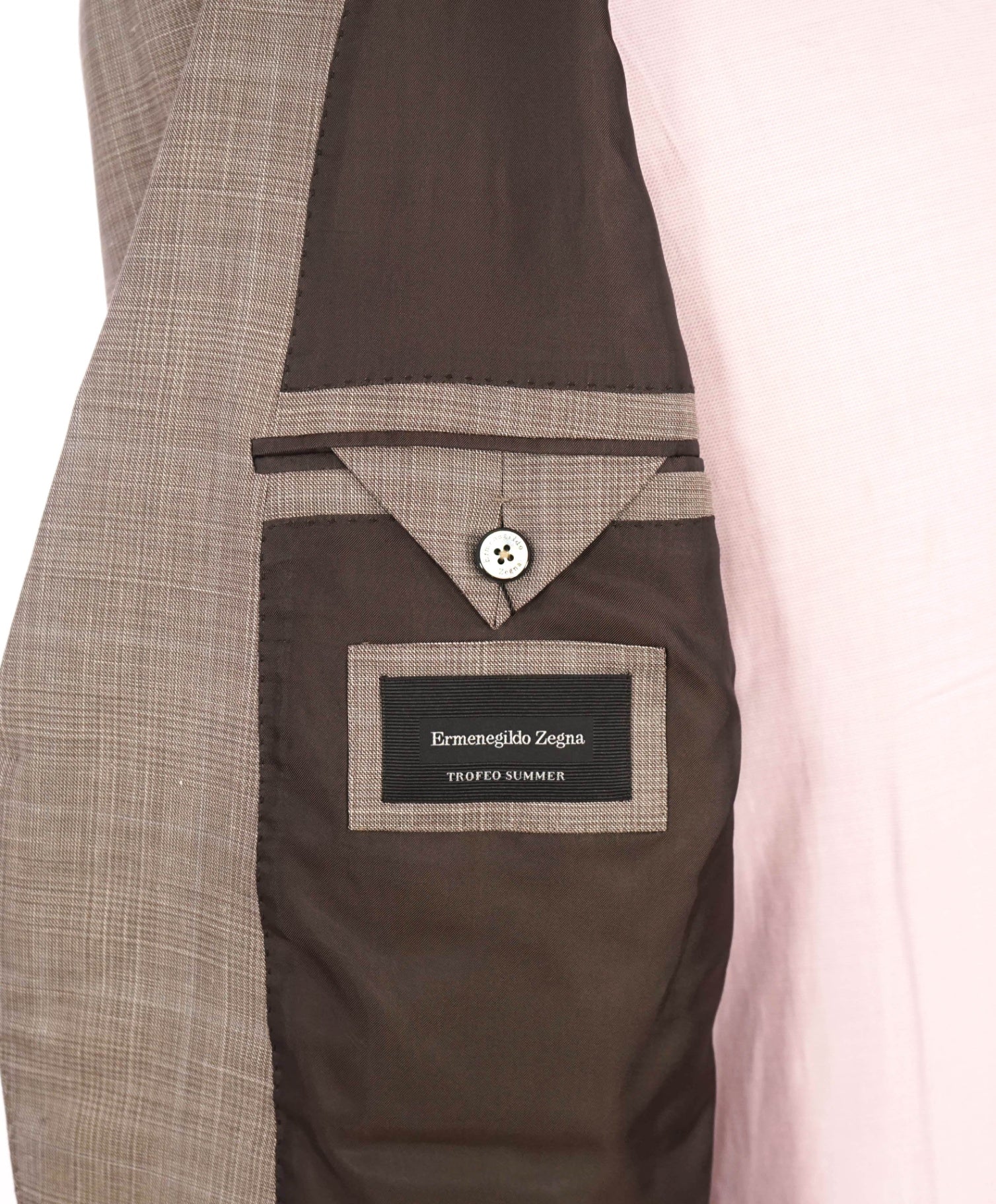 $4,950 ZEGNA - "TROFEO SUMMER" Neutral Plaid Wool/Linen/Silk Suit - 40S