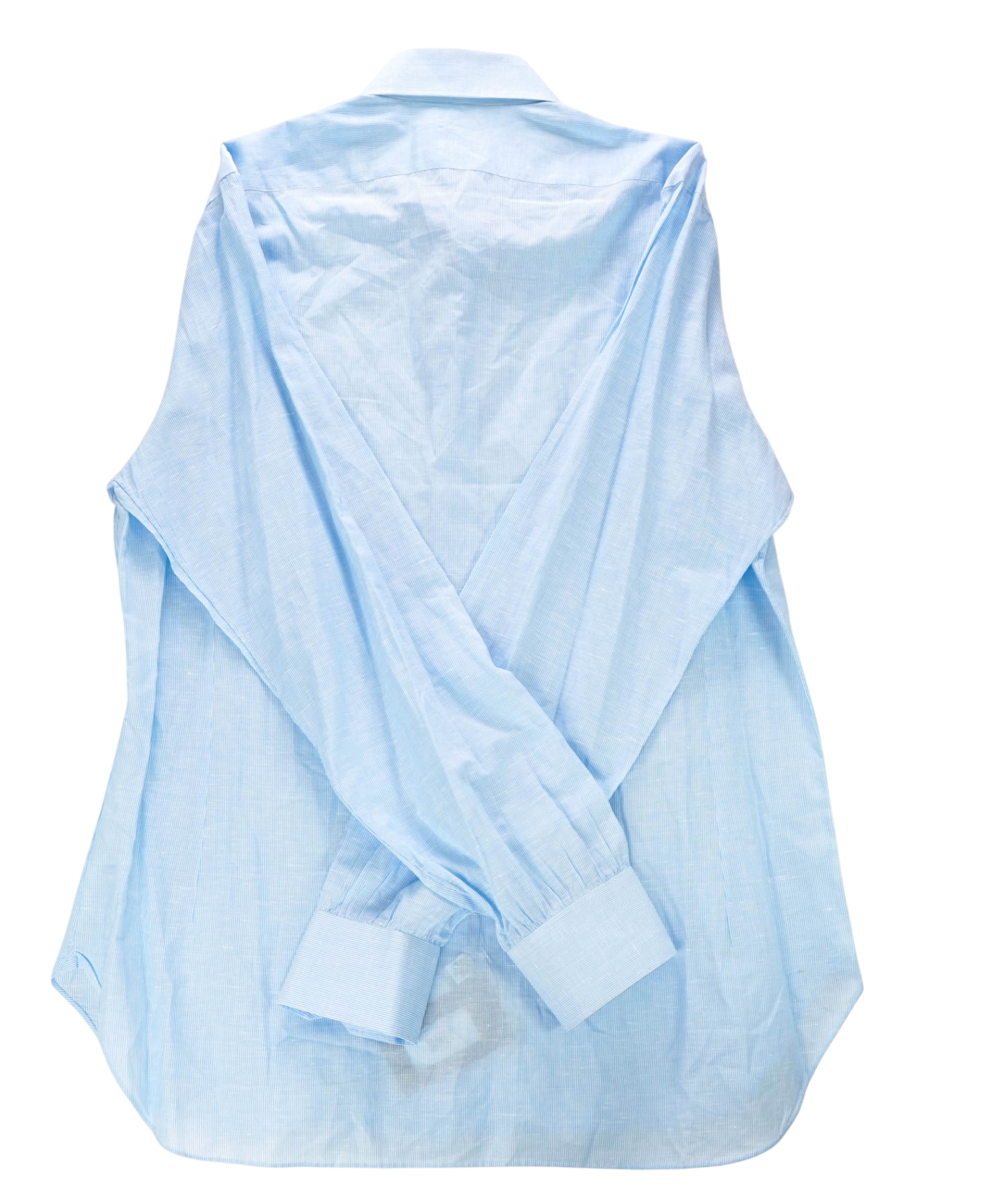 $995 KITON - Light Blue Striped Cotton/Linen Shirt - 17.5 / 44