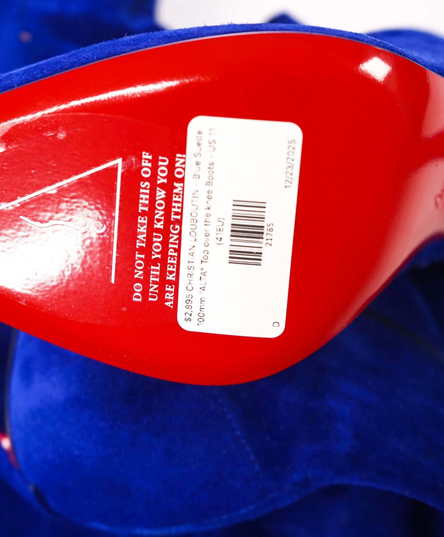 $2,895 CHRISTIAN LOUBOUTIN - Blue Suede 100mm "ALTA" Top over the knee Boots - US 11 (41EU)