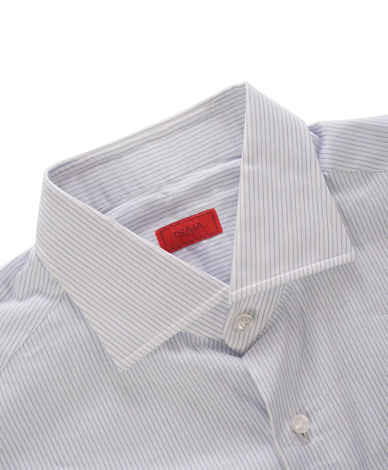 $450 ISAIA - White / Blue Pencil Stripe Cotton Shirt - M
