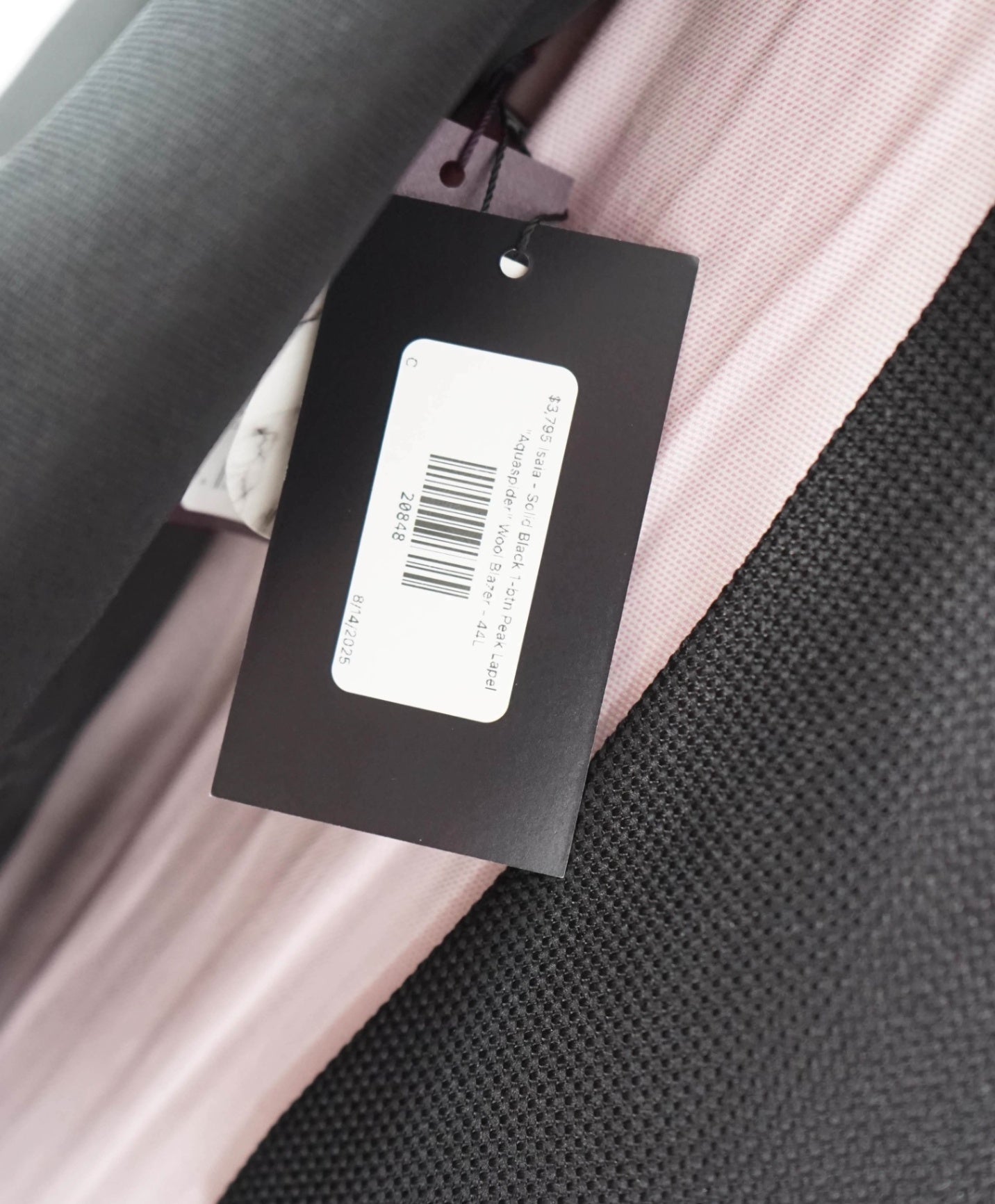 $4,595 ISAIA - "AQUASPIDER" Solid Black Wool Peak Lapel Tuxedo - 44L