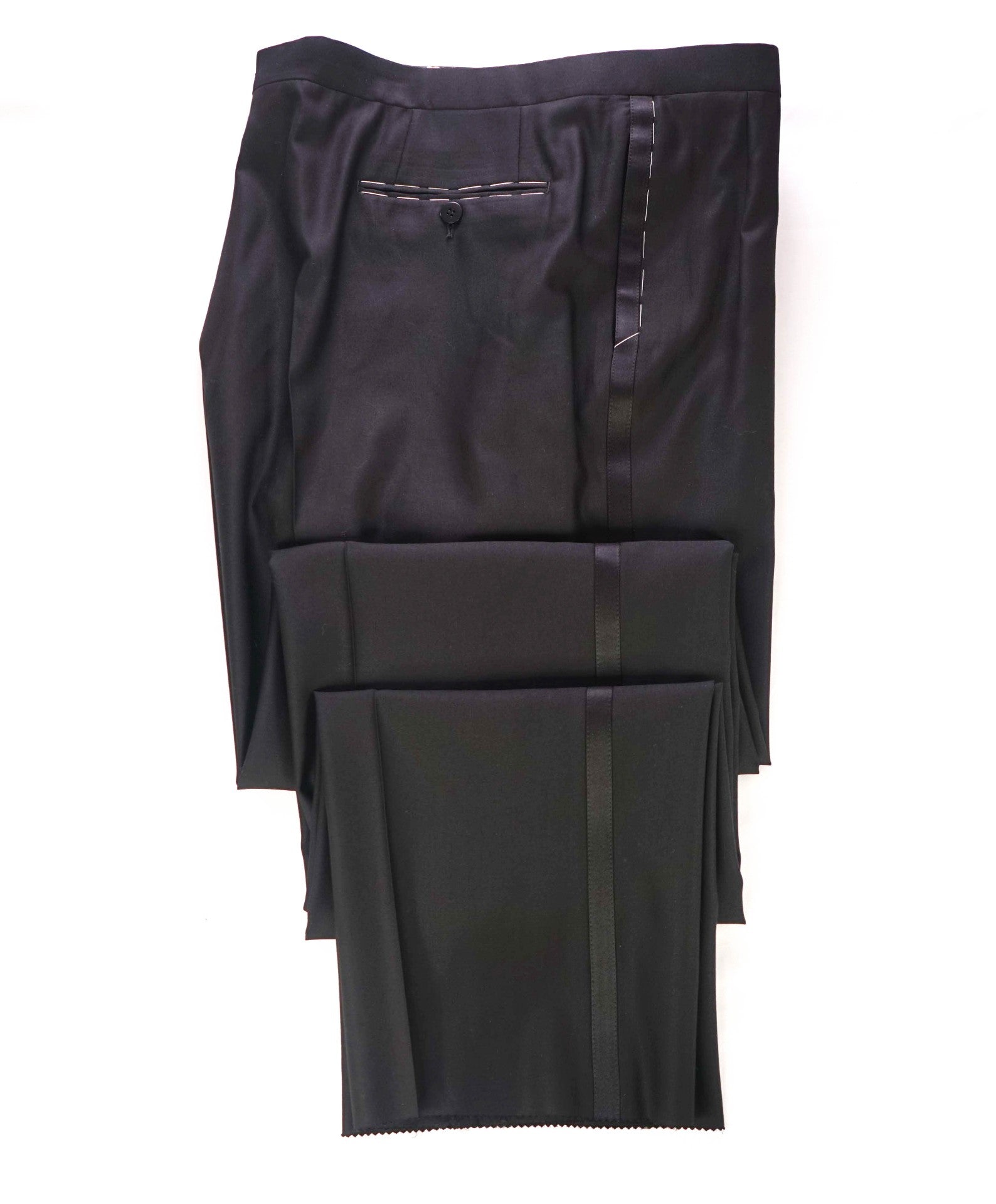$1,295 BRIONI - Solid Black Wool Tuxedo Pants - 41W