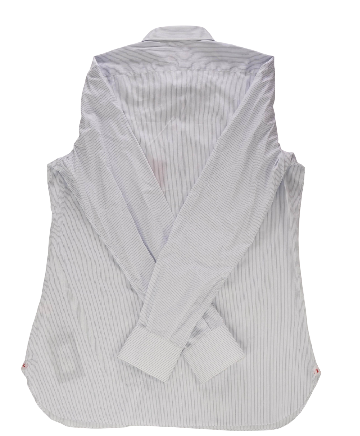 $450 ISAIA - White / Blue Pencil Stripe Cotton Shirt - M