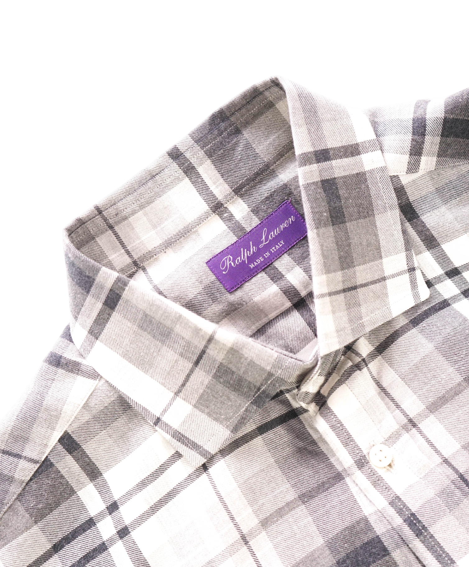 $895 RALPH LAUREN PURPLE LABEL - Gray Plaid Cotton/Cashmere Shirt - L