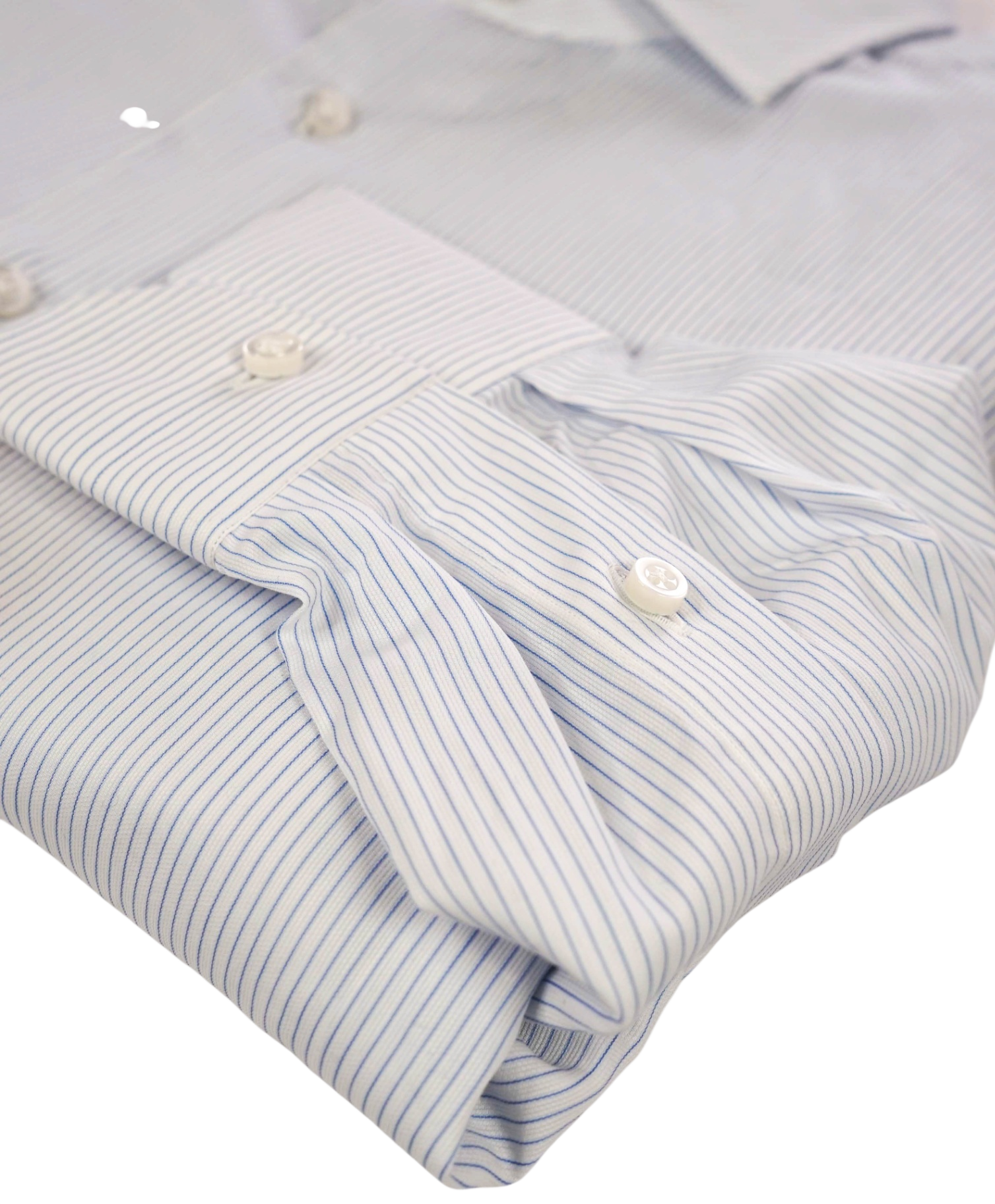 $450 ISAIA - White / Blue Pencil Stripe Cotton Shirt - M