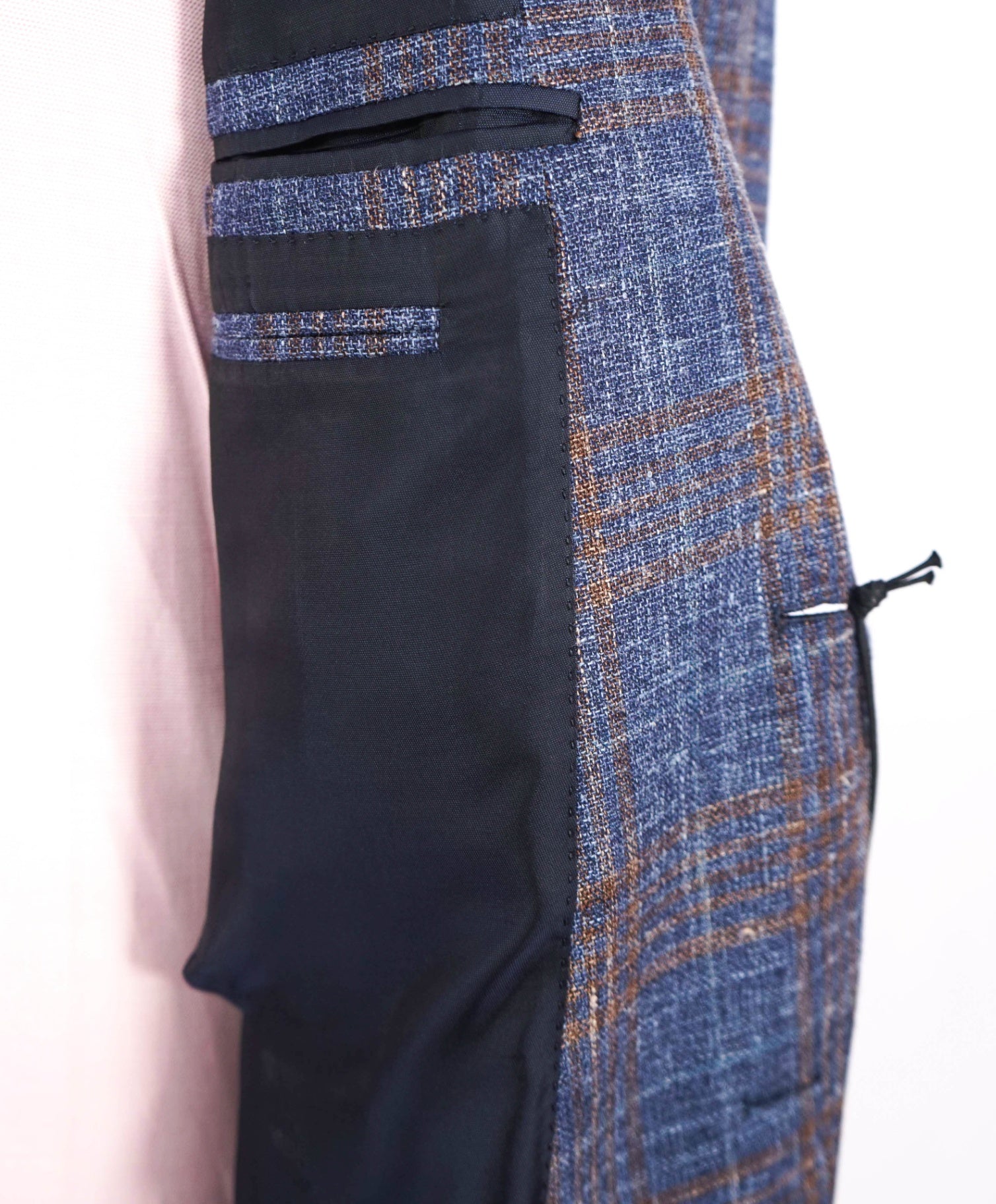 $2,990 ZEGNA - Blue Plaid Wool/Silk/Linen Blazer - 46L