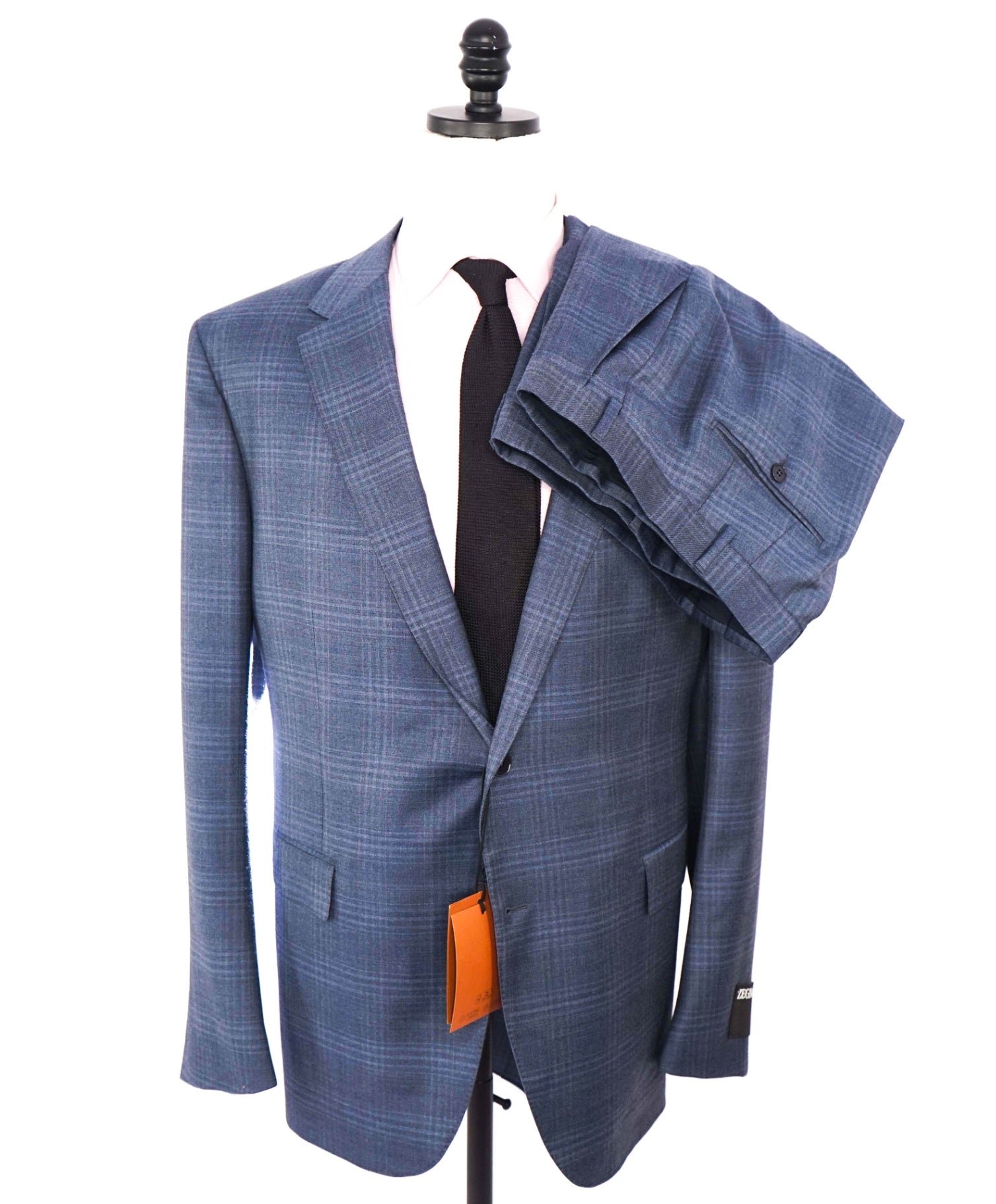 $5,990 ZEGNA - Blue Plaid "TROFEO" Wool Suit - 44S