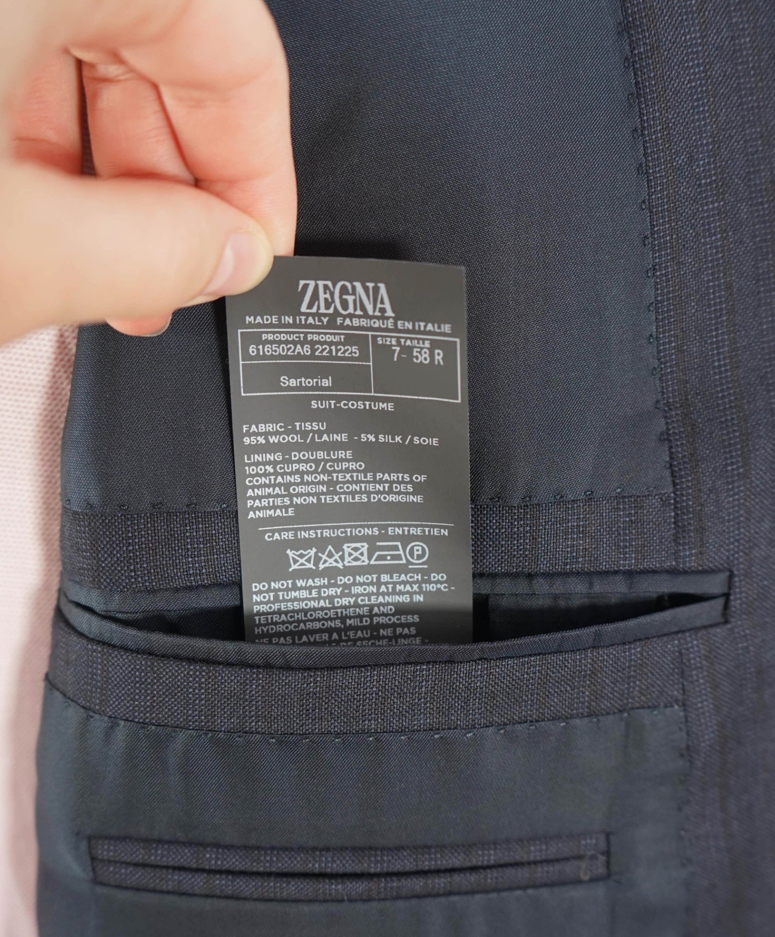 $3,490 ZEGNA - Navy Tonal Stripe "ACHILLFARM"  Wool/Silk Suit - 48R