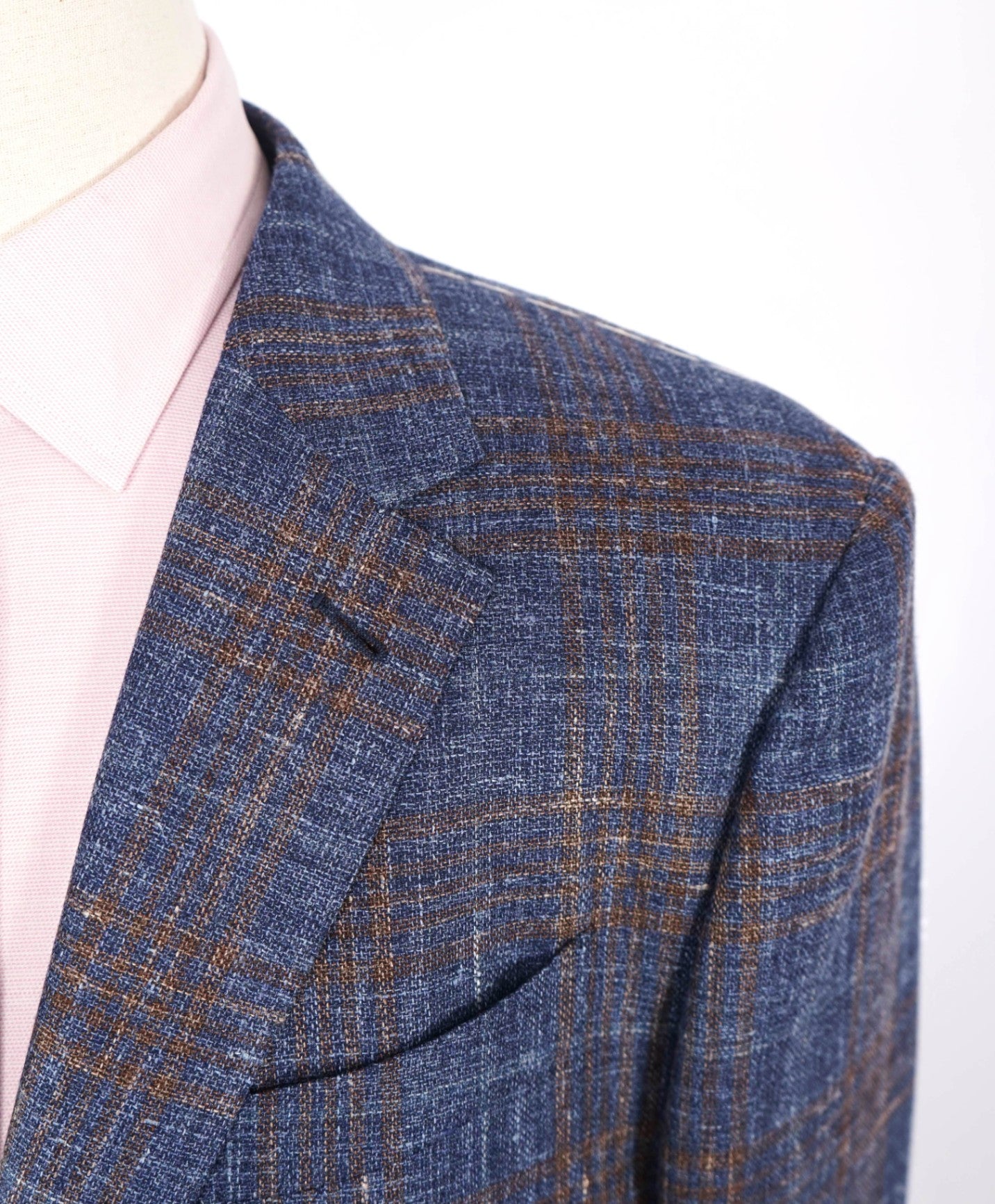 $2,990 ZEGNA - Blue Plaid Wool/Silk/Linen Blazer - 46L