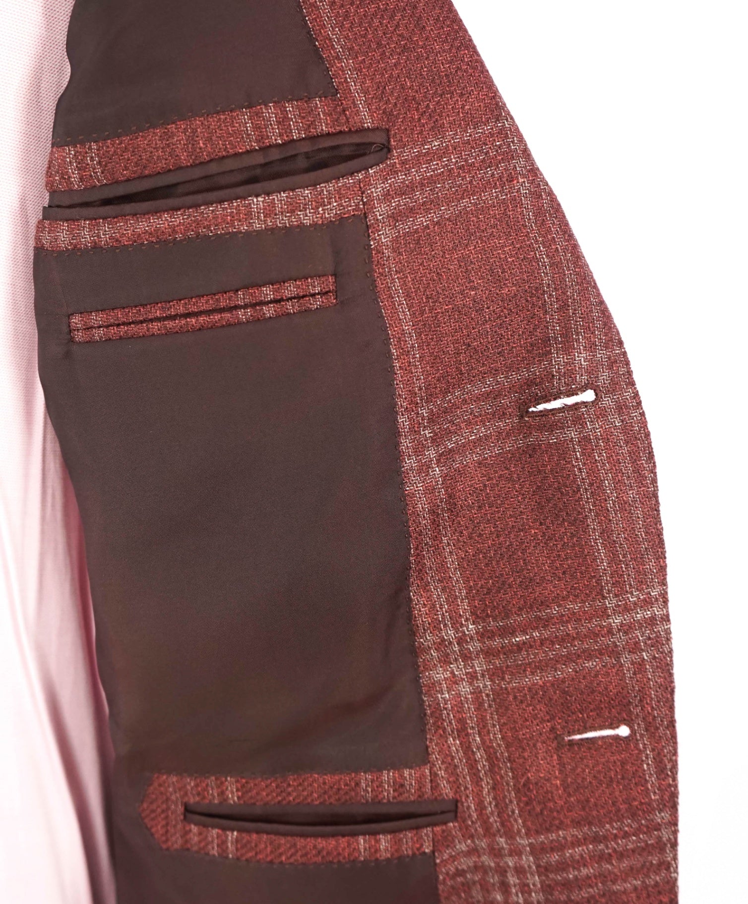 $2,695 ZEGNA - Red Plaid Linen/Alpaca/Silk Blazer - 38R