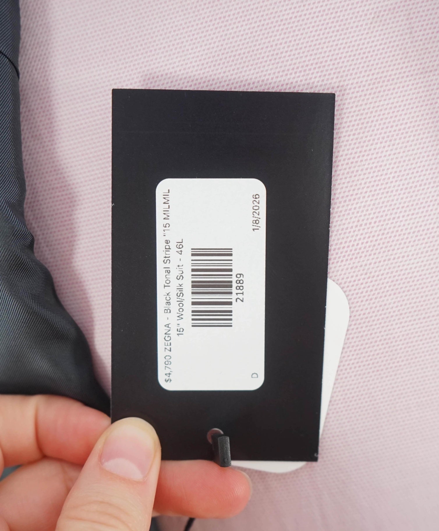 $4,790 ZEGNA - Black Chalk Stripe "15 MILMIL 15"  Wool/Silk Suit - 46L