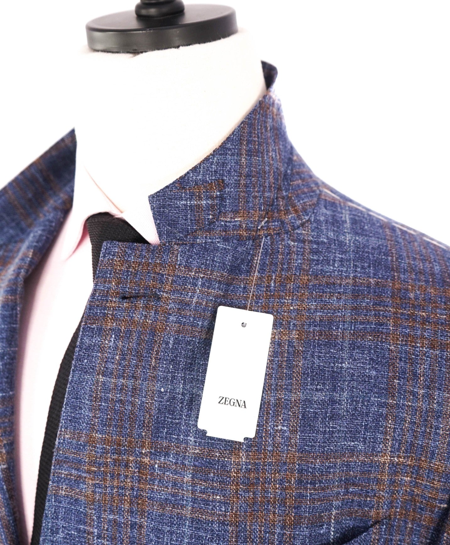 $2,990 ZEGNA - Blue Plaid Wool/Silk/Linen Blazer - 46L