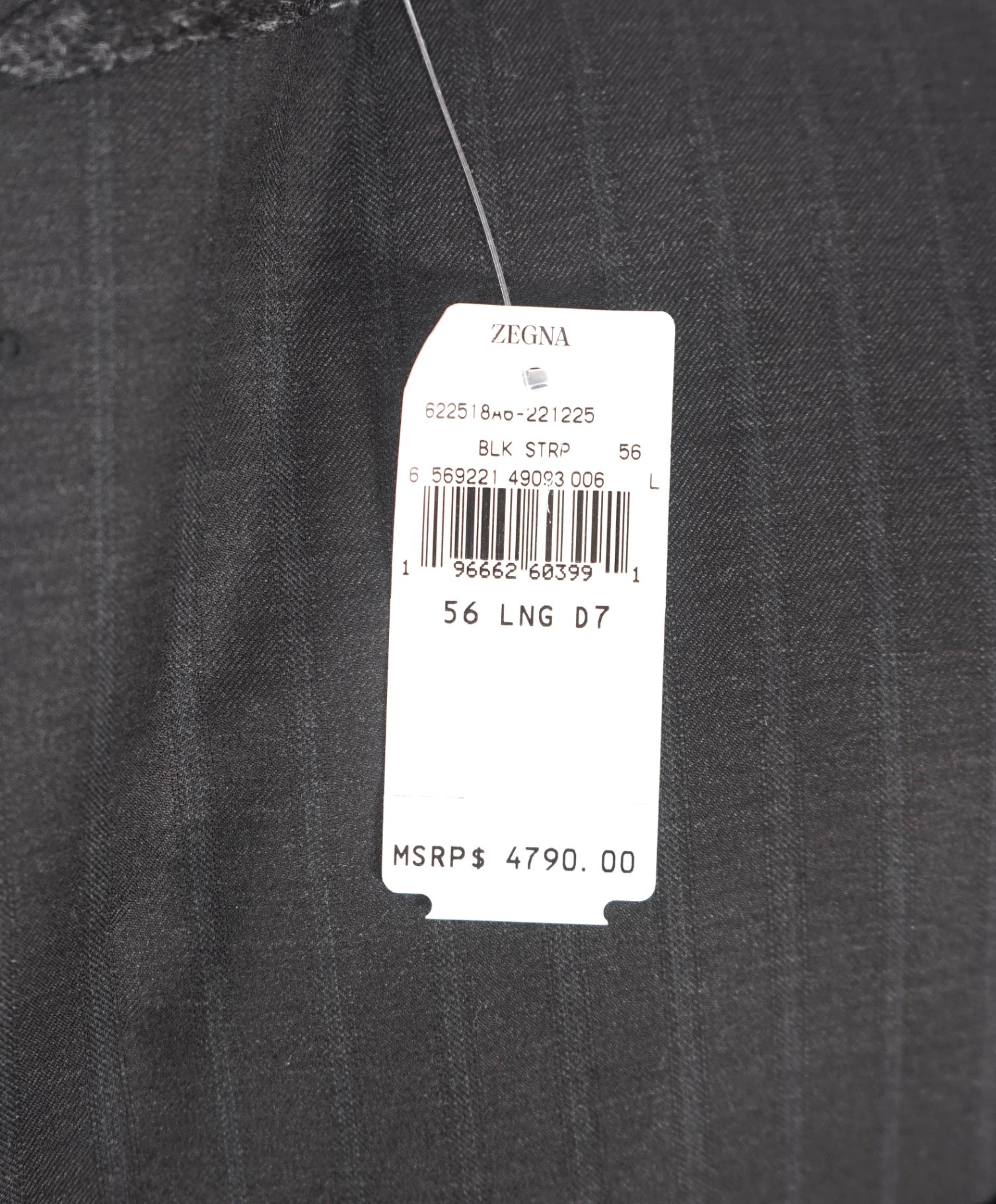 $4,790 ZEGNA - Black Chalk Stripe "15 MILMIL 15"  Wool/Silk Suit - 46L