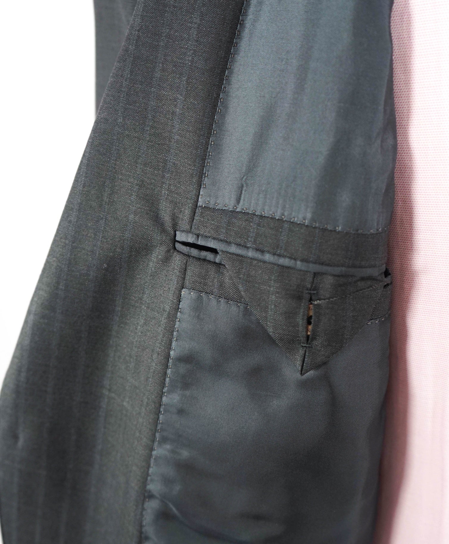 $4,790 ZEGNA - Black Chalk Stripe "15 MILMIL 15"  Wool/Silk Suit - 46L