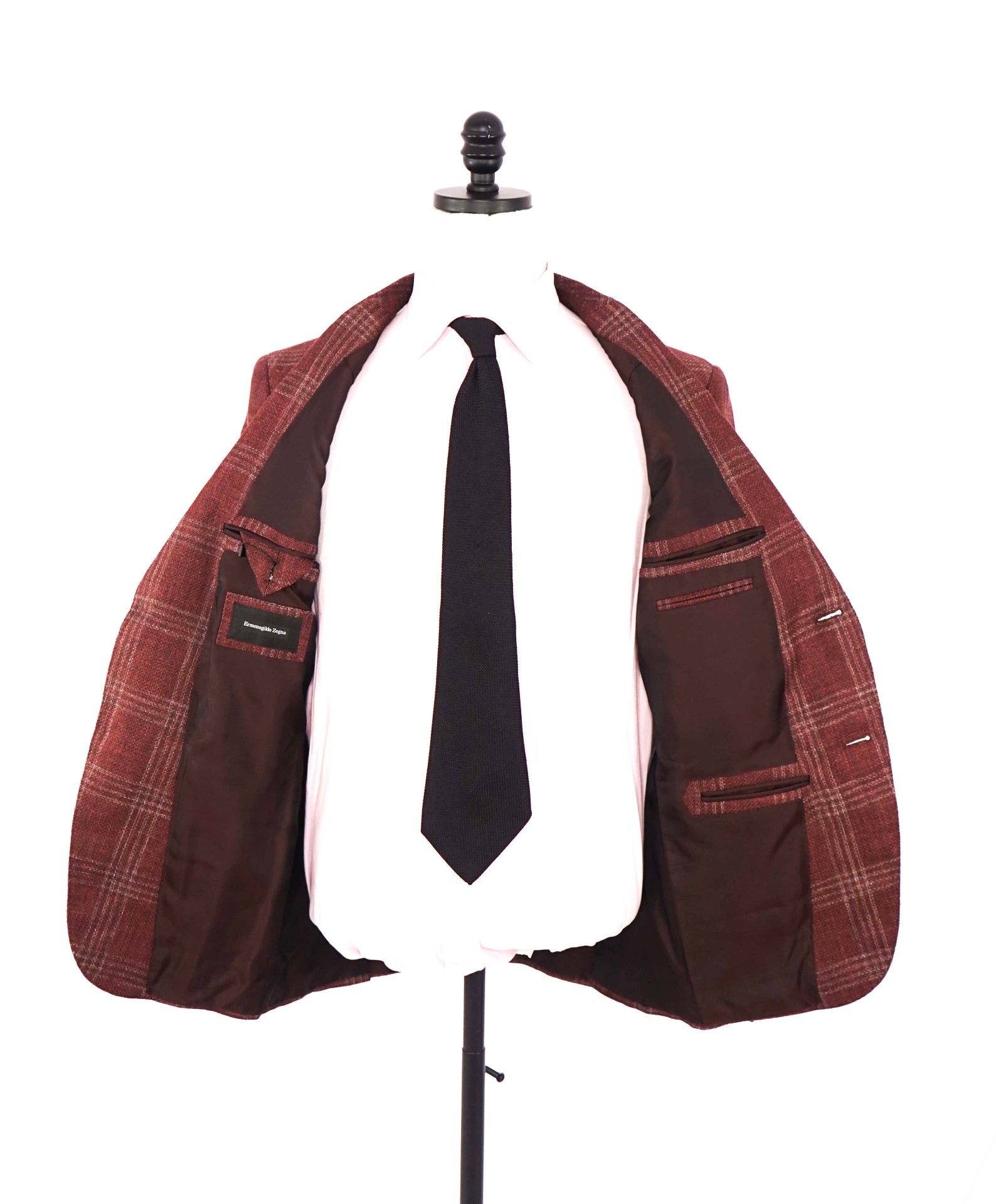 $2,695 ZEGNA - Red Plaid Linen/Alpaca/Silk Blazer - 38R