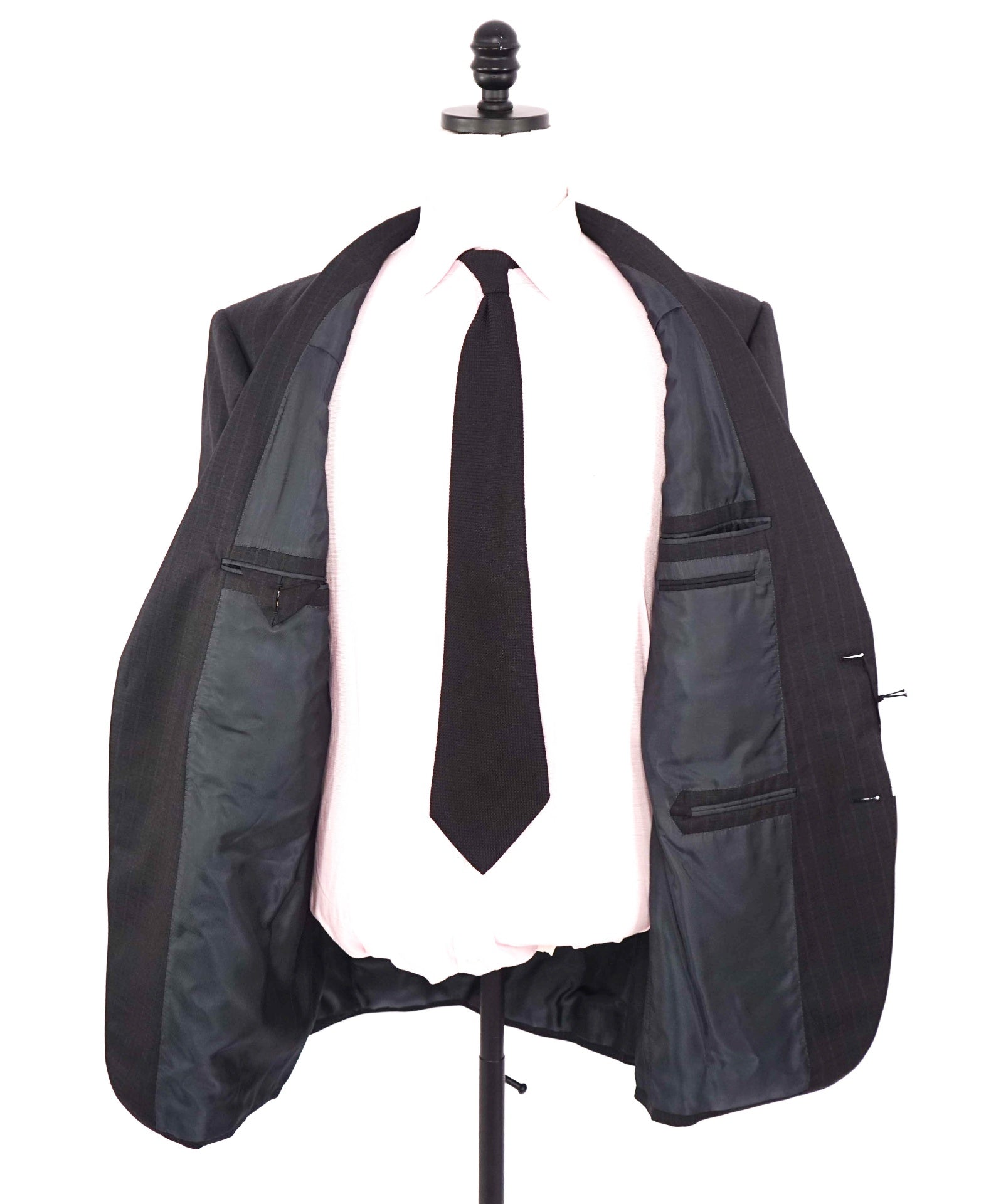 $4,790 ZEGNA - Black Chalk Stripe "15 MILMIL 15"  Wool/Silk Suit - 46L