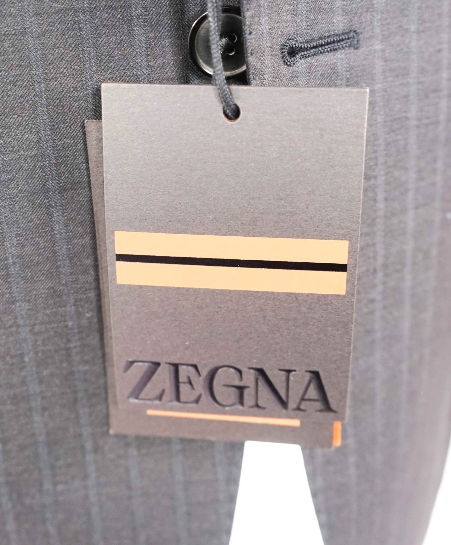 $4,790 ZEGNA - Black Chalk Stripe "15 MILMIL 15"  Wool/Silk Suit - 46L