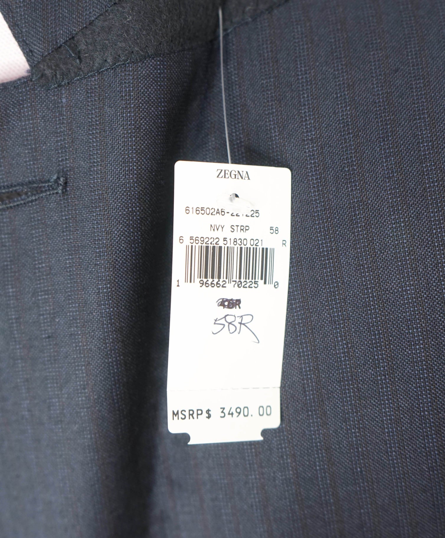 $3,490 ZEGNA - Navy Tonal Stripe "ACHILLFARM"  Wool/Silk Suit - 48R