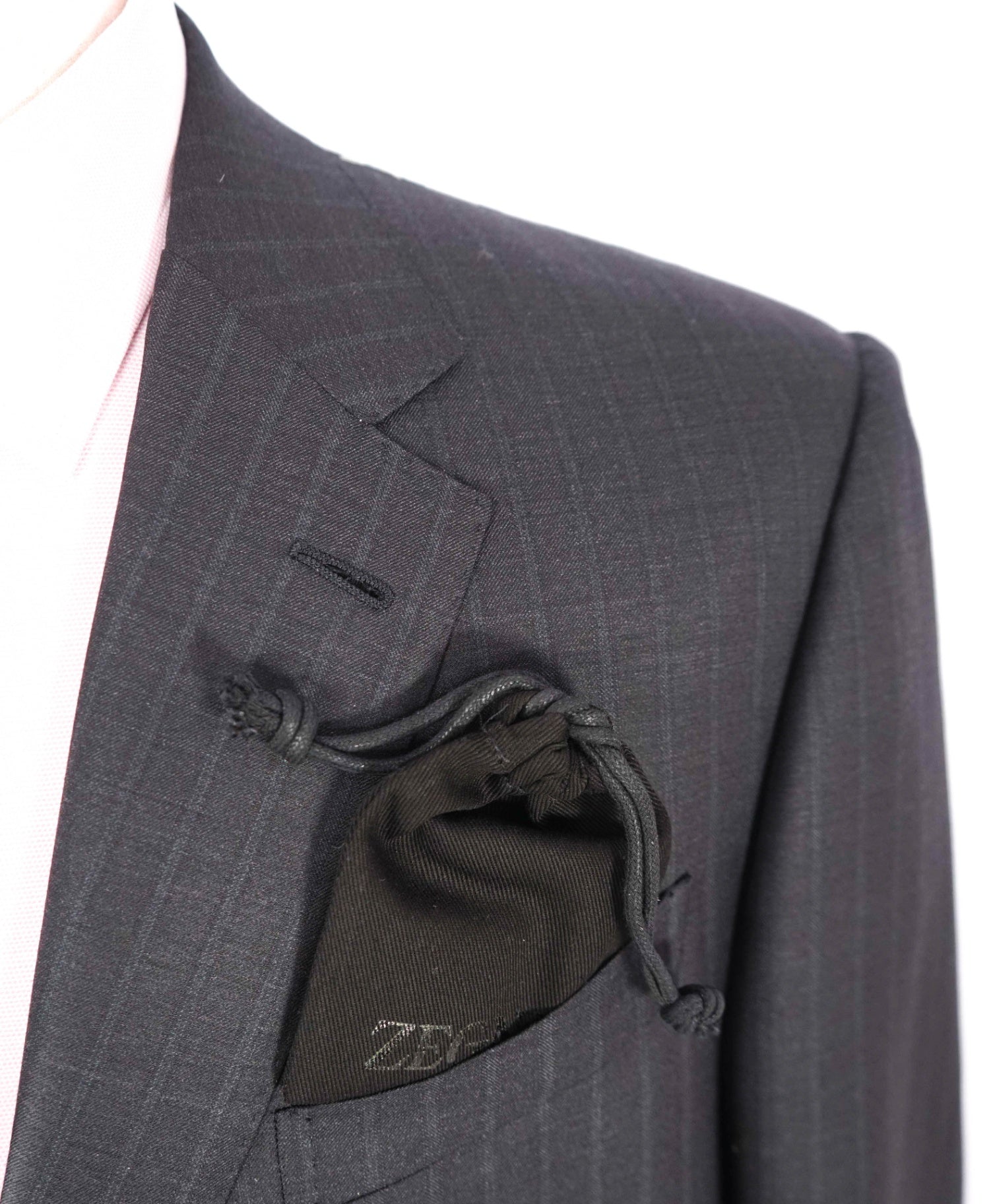 $4,790 ZEGNA - Black Chalk Stripe "15 MILMIL 15"  Wool/Silk Suit - 46L