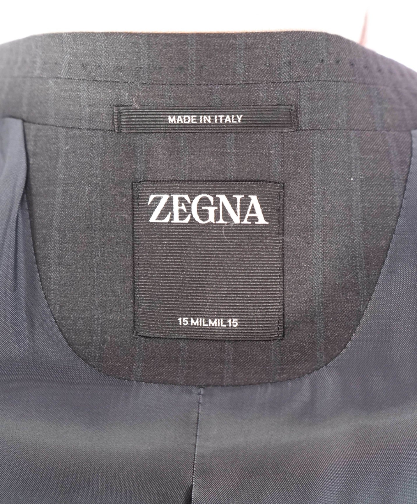 $4,790 ZEGNA - Black Chalk Stripe "15 MILMIL 15"  Wool/Silk Suit - 46L