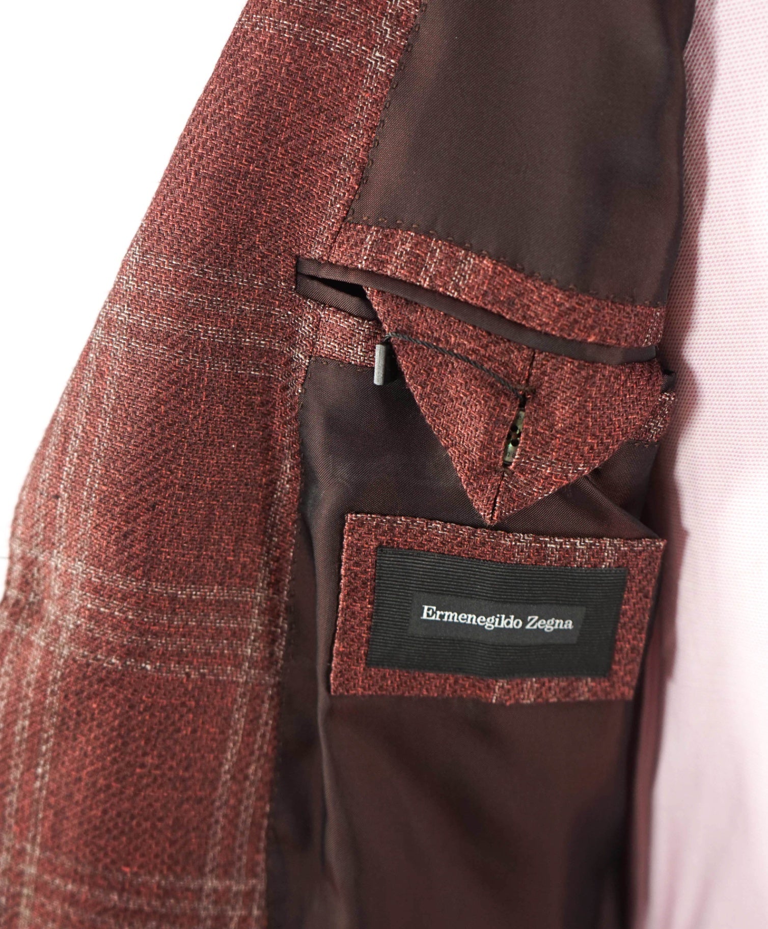 $2,695 ZEGNA - Red Plaid Linen/Alpaca/Silk Blazer - 38R