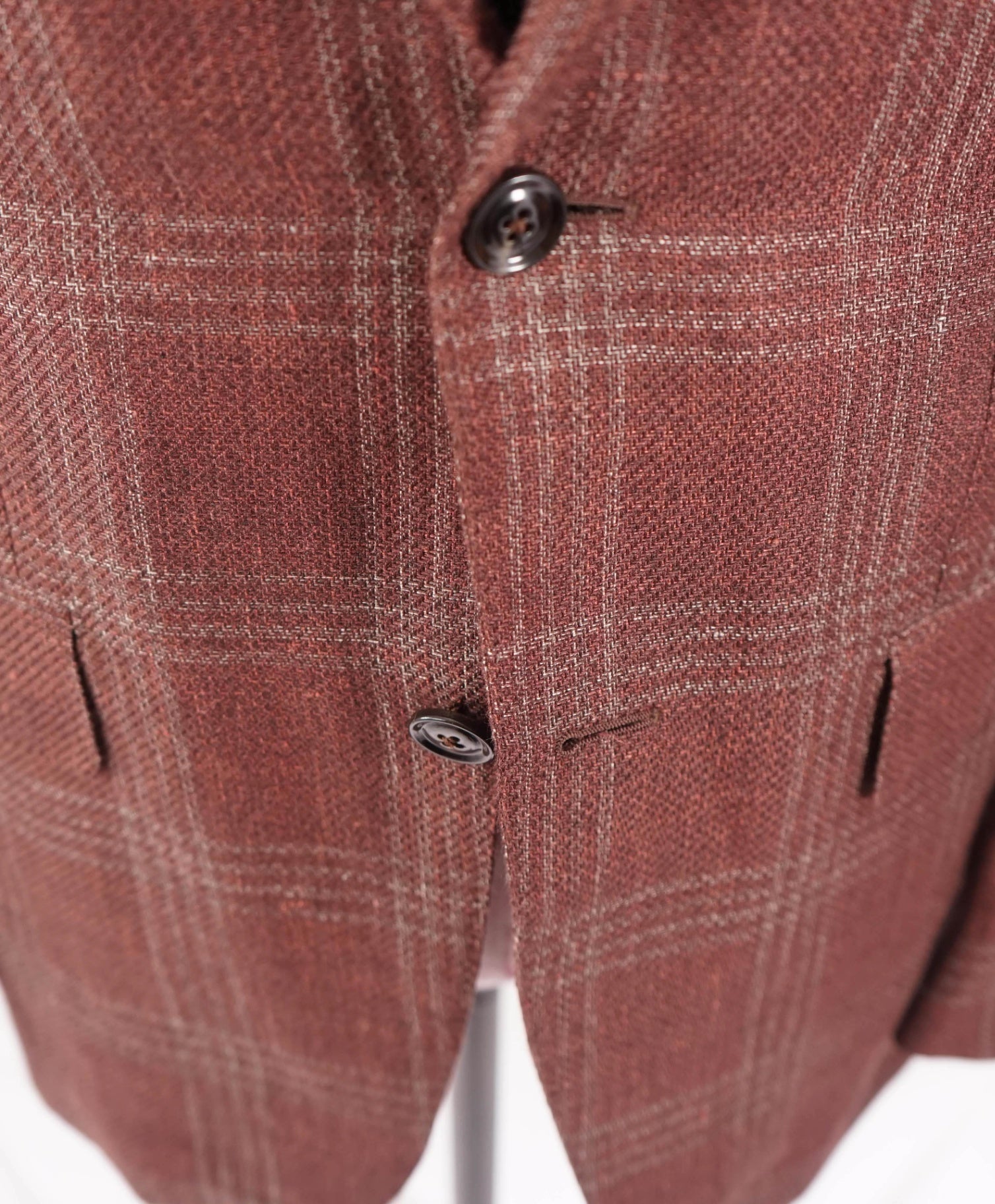 $2,695 ZEGNA - Red Plaid Linen/Alpaca/Silk Blazer - 38R