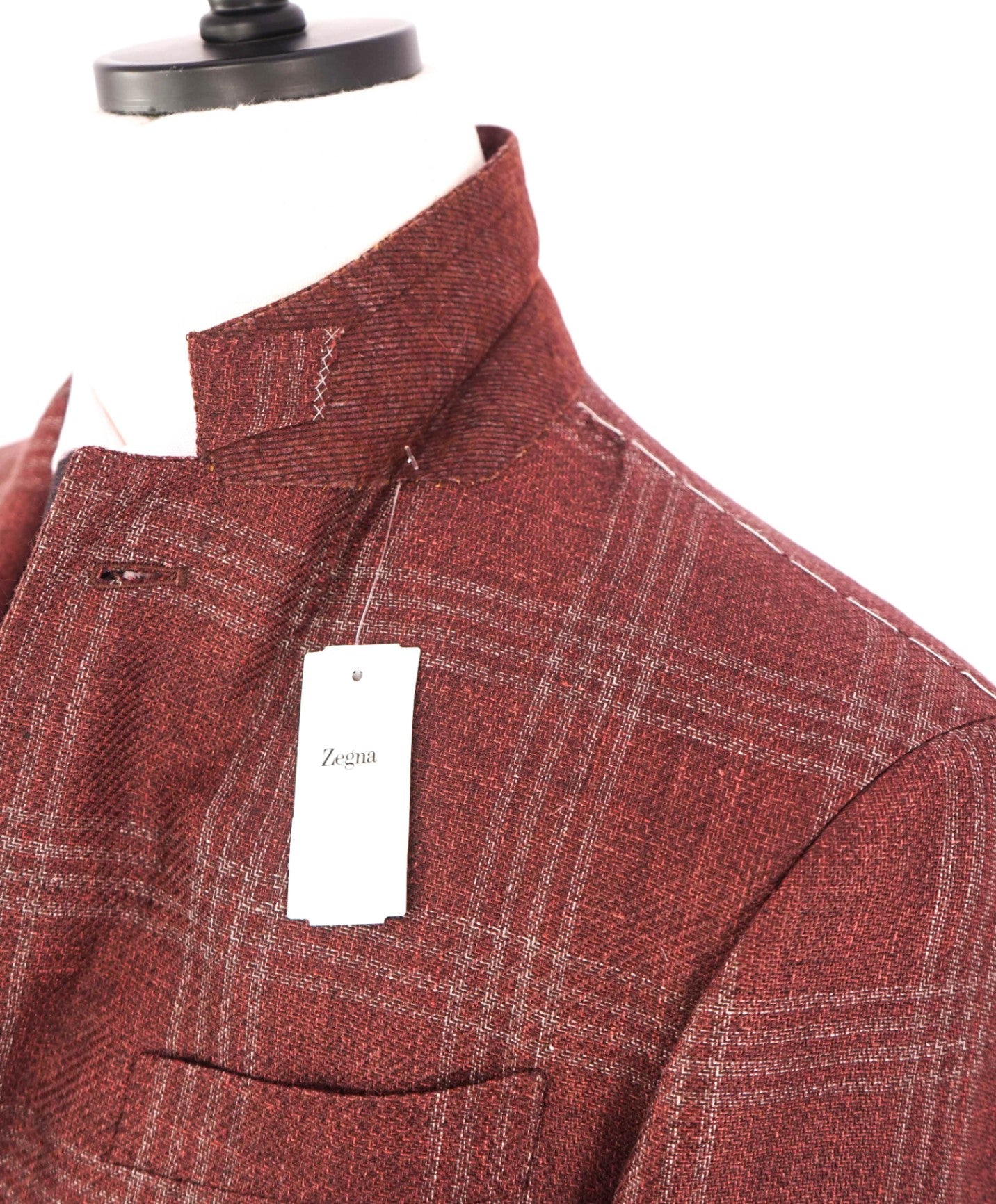 $2,695 ZEGNA - Red Plaid Linen/Alpaca/Silk Blazer - 38R