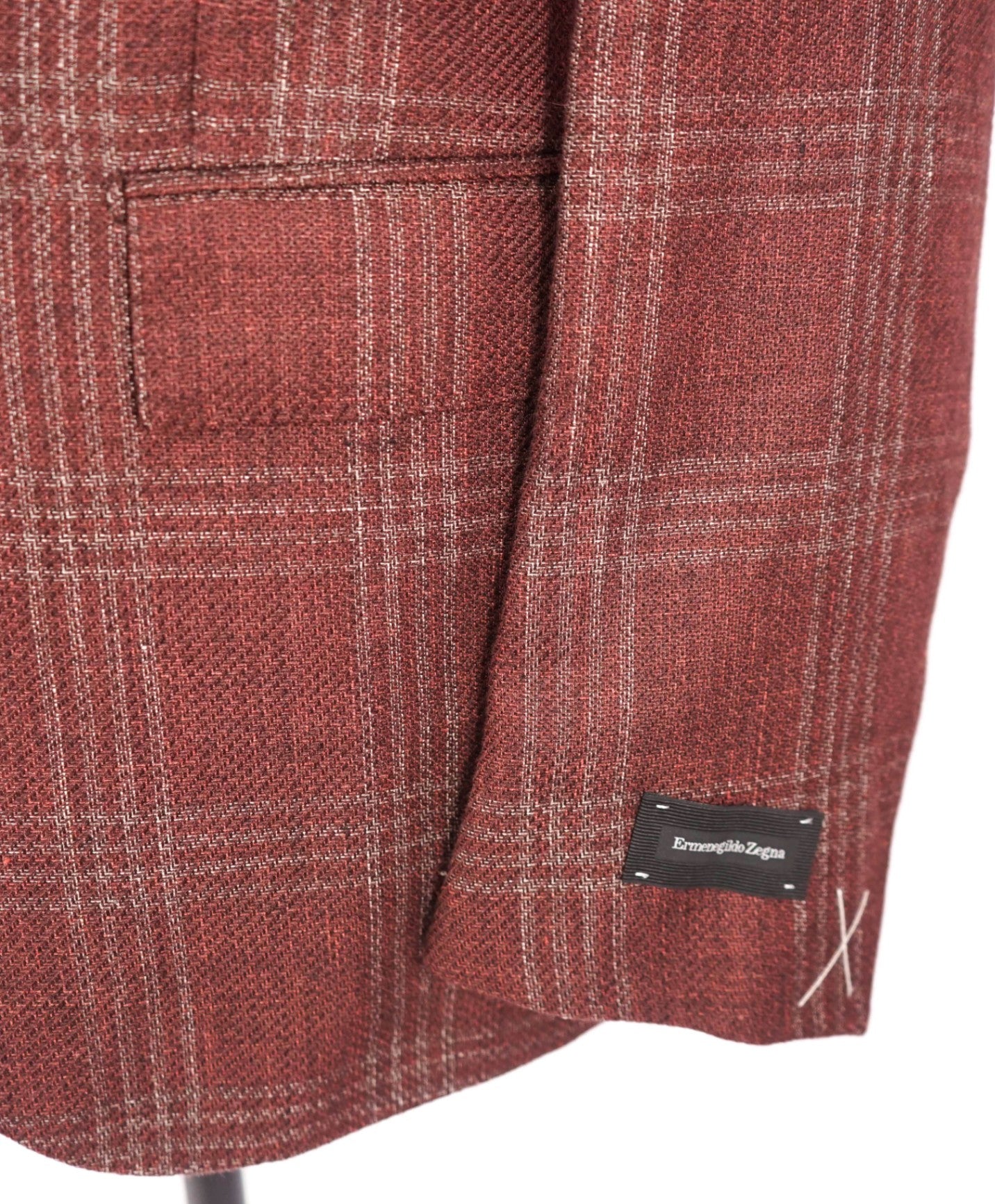 $2,695 ZEGNA - Red Plaid Linen/Alpaca/Silk Blazer - 38R