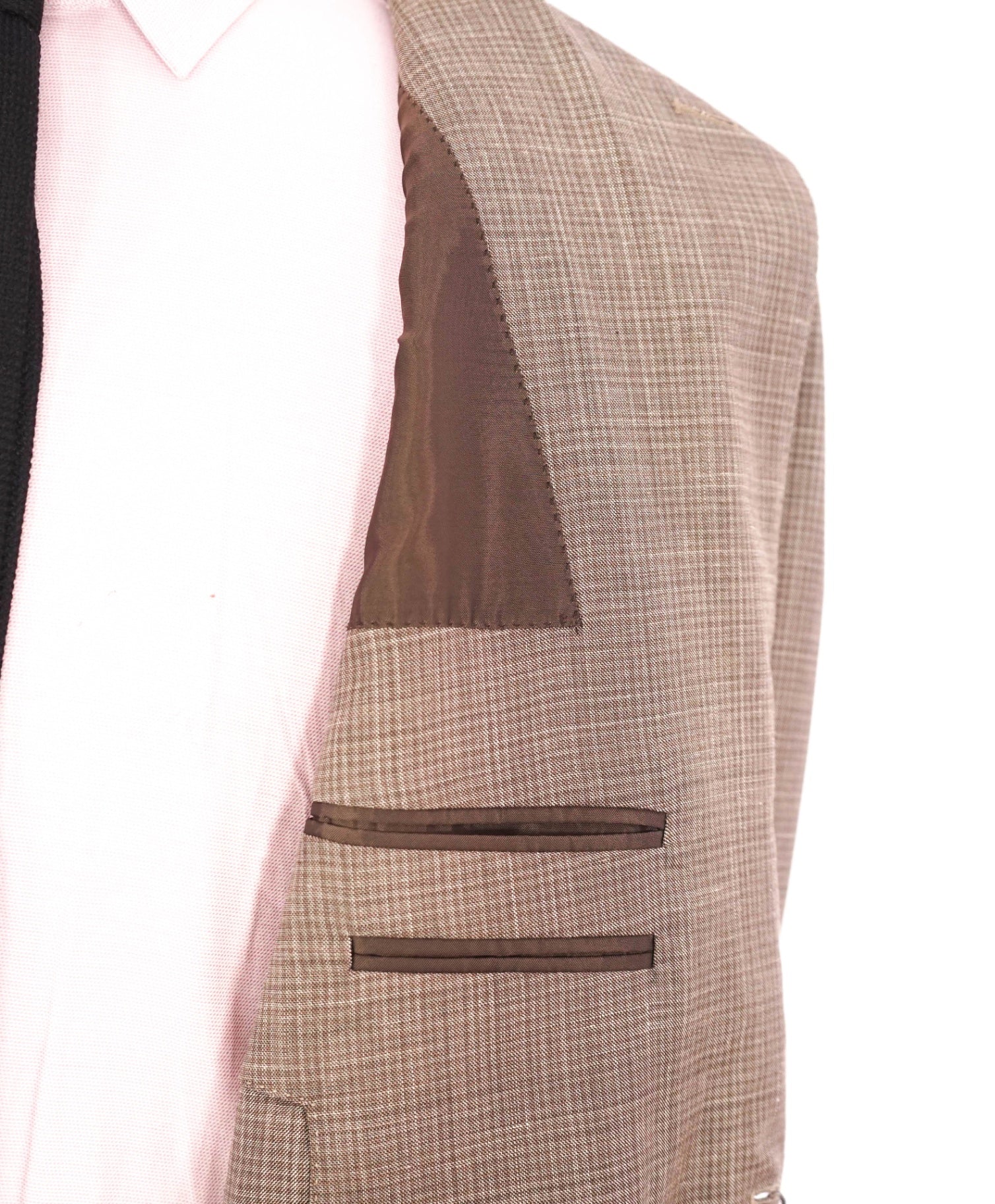 $3,290 ZEGNA - "TROFEO SUMMER" Neutral Check Wool/Linen/Silk Blazer- 44R