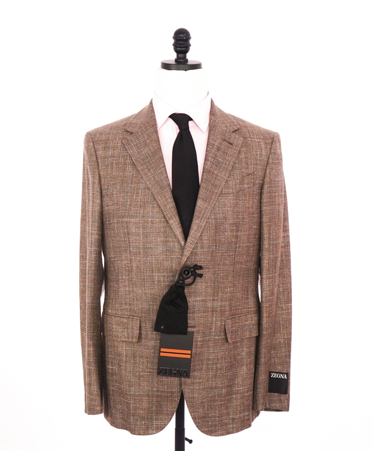 $2,990 ZEGNA - Brown Window Pane Wool/Silk/Linen Blazer - 40R