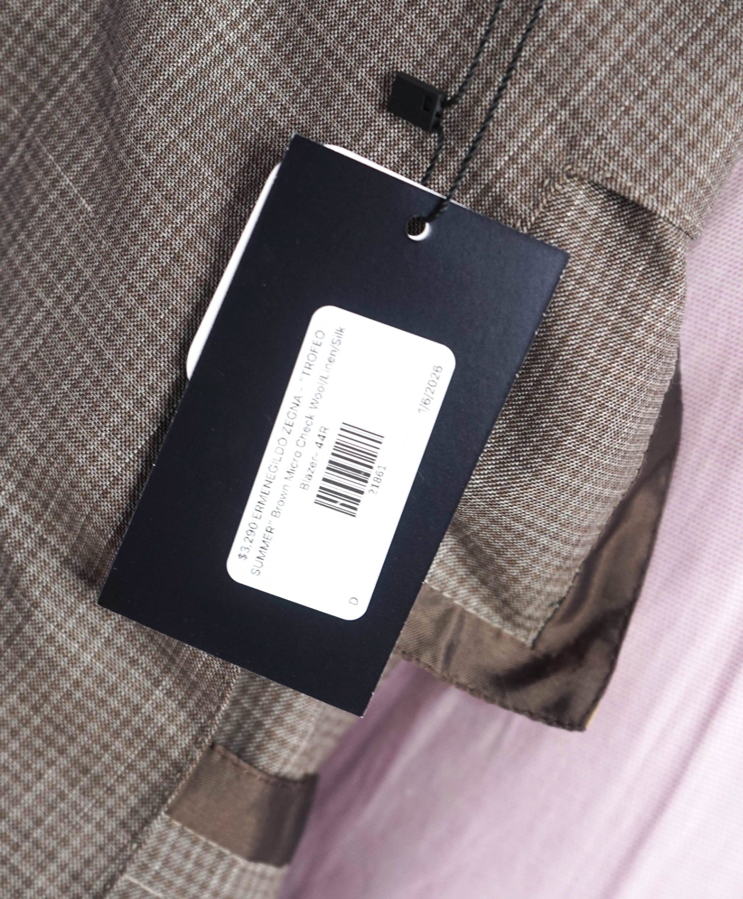 $3,290 ZEGNA - "TROFEO SUMMER" Neutral Check Wool/Linen/Silk Blazer- 44R