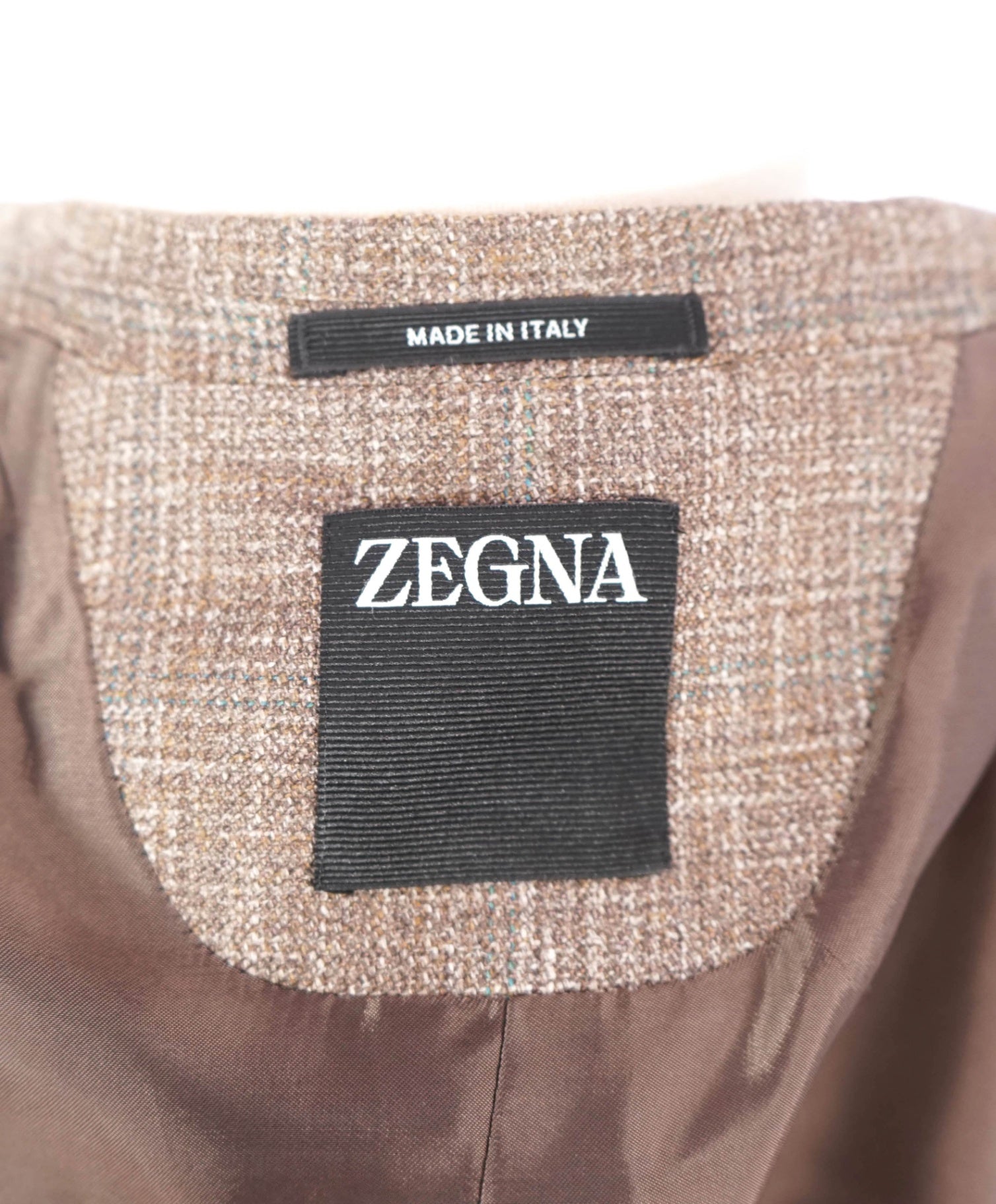 $2,990 ZEGNA - Brown Window Pane Wool/Silk/Linen Blazer - 40R