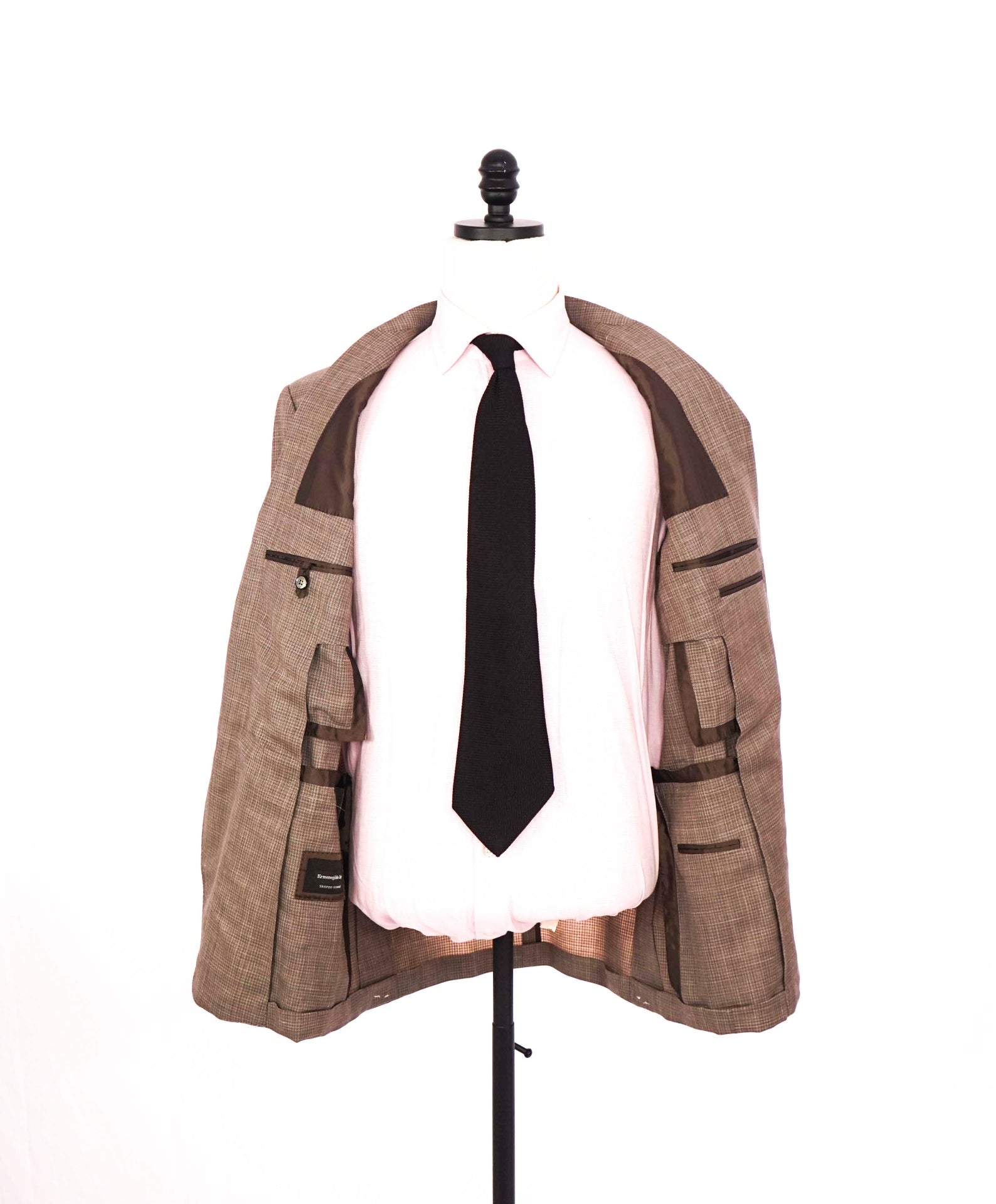 $3,290 ZEGNA - "TROFEO SUMMER" Neutral Check Wool/Linen/Silk Blazer- 44R