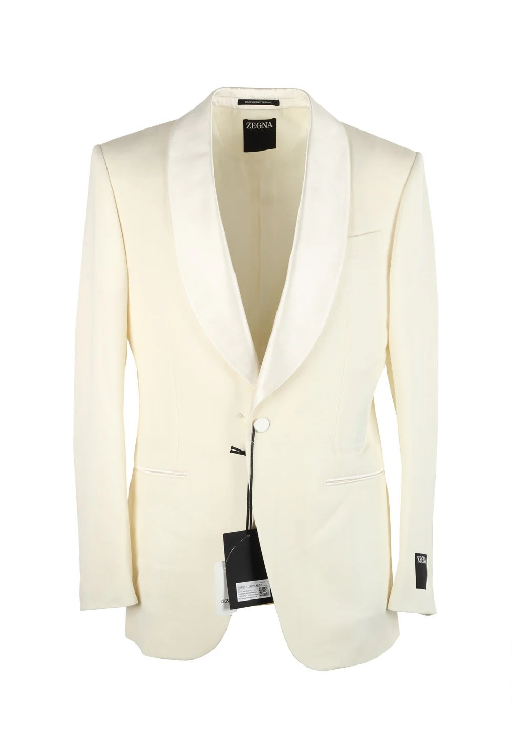 $3,990 ZEGNA - Ivory "VENEZIA" Wool Shawl Lapel Dinner Jacket - 44R
