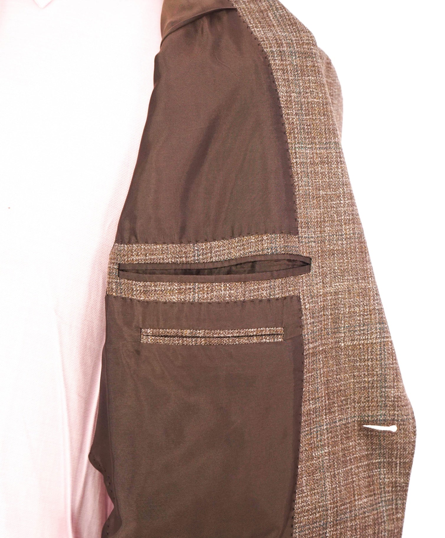 $2,990 ZEGNA - Brown Window Pane Wool/Silk/Linen Blazer - 40R
