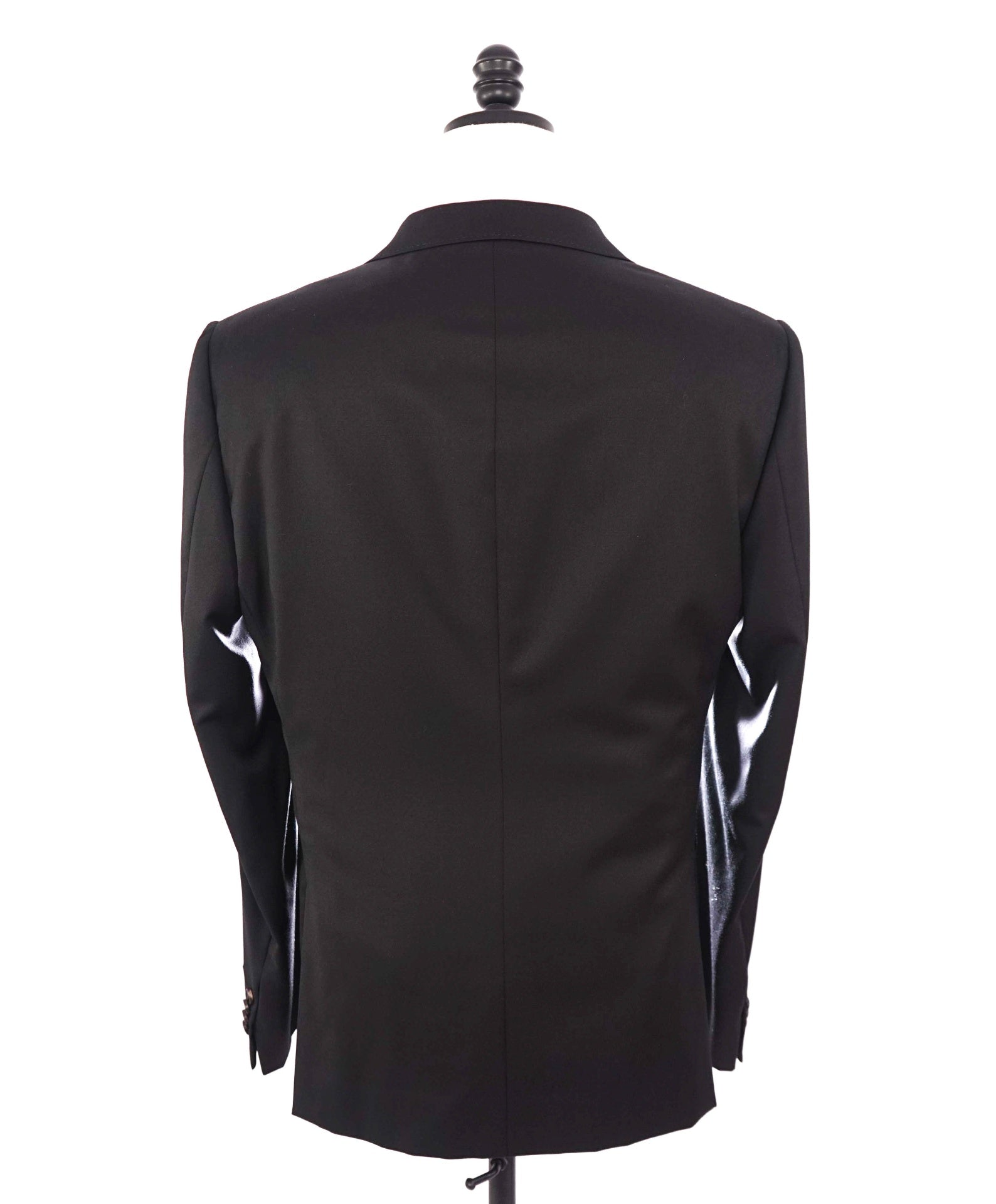 $3,750 ZEGNA - Solid Black Notch Lapel 2-Btn Wool Suit - 46R