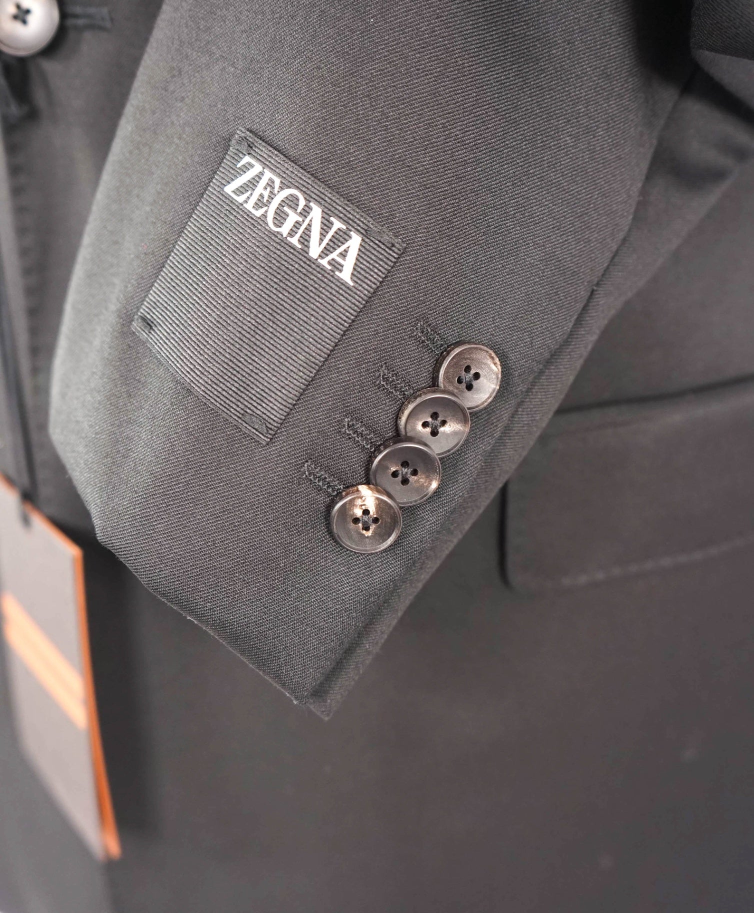 $3,750 ZEGNA - Solid Black Notch Lapel 2-Btn Wool Suit - 44R