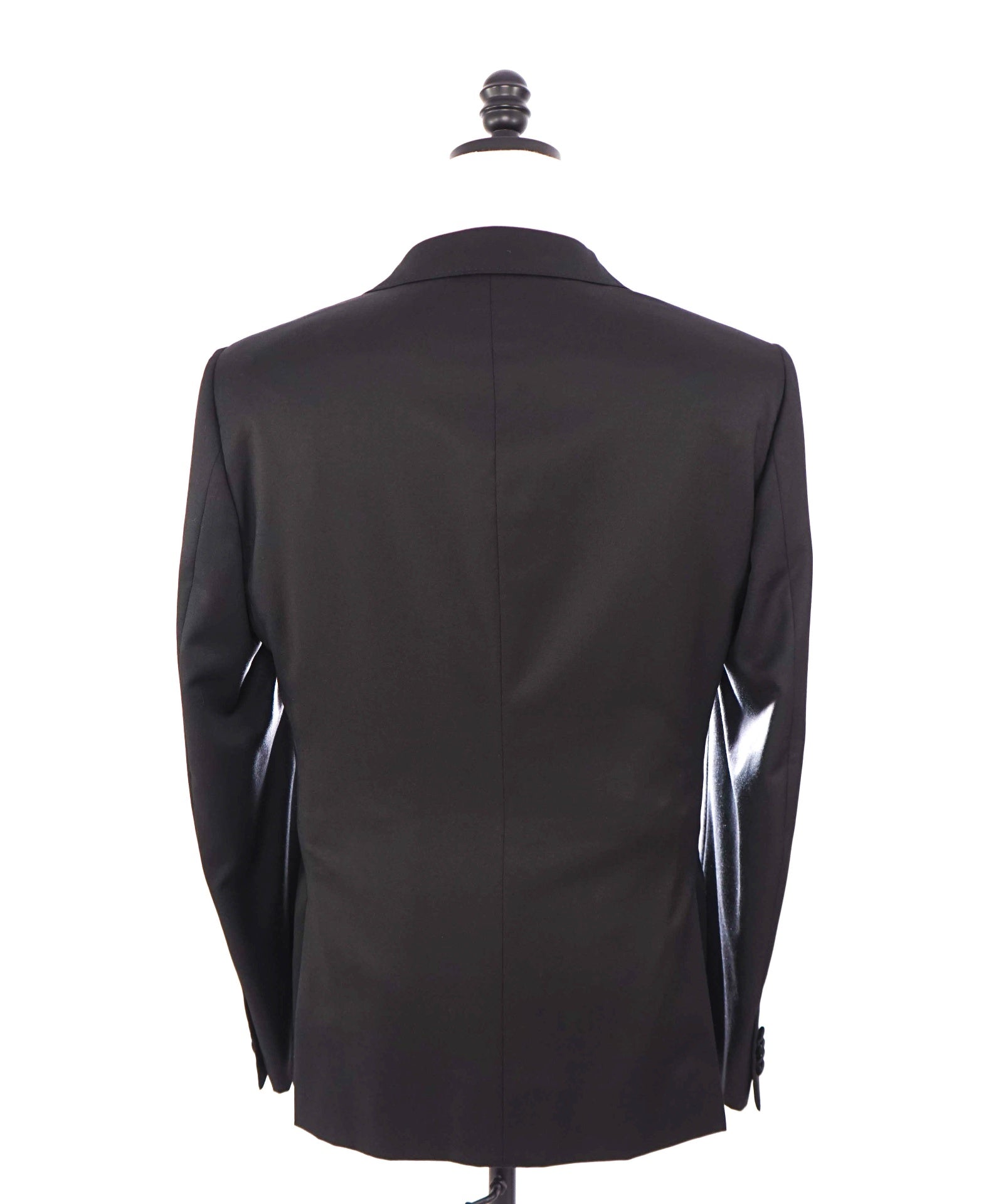 $3,990 ZEGNA - Solid Black Wool Peak Lapel Tuxedo - 48R