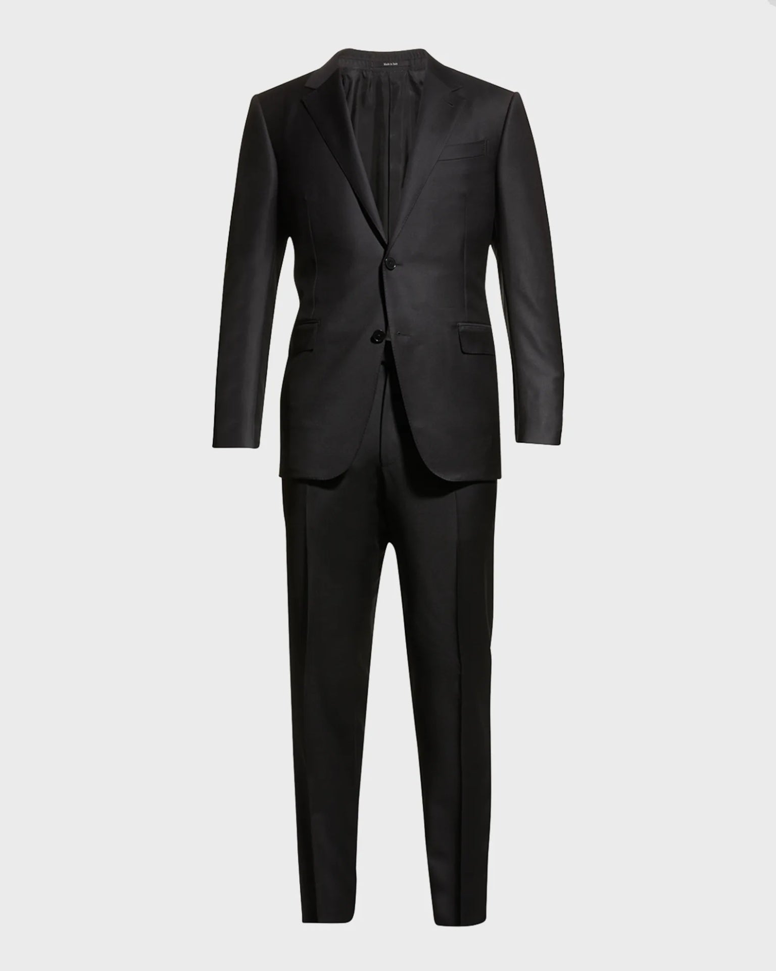 $3,950 ZEGNA - Solid Black "MICRONSPHERE" Wool Suit - 38L