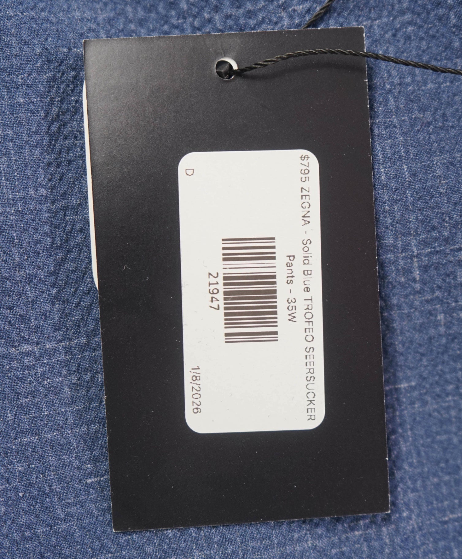 $795 ZEGNA - Solid Blue TROFEO SEERSUCKER Pants 1 of 1  - 35W